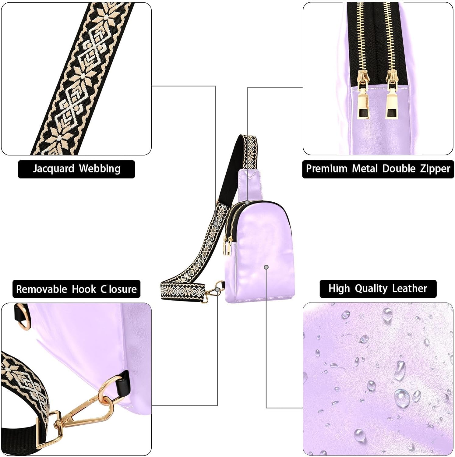 Lilac Sling Bag with Adjustable Strap Crossbody Fanny Packs PU Leather Belt Bag Purse for Women Men Travel Sling Purse