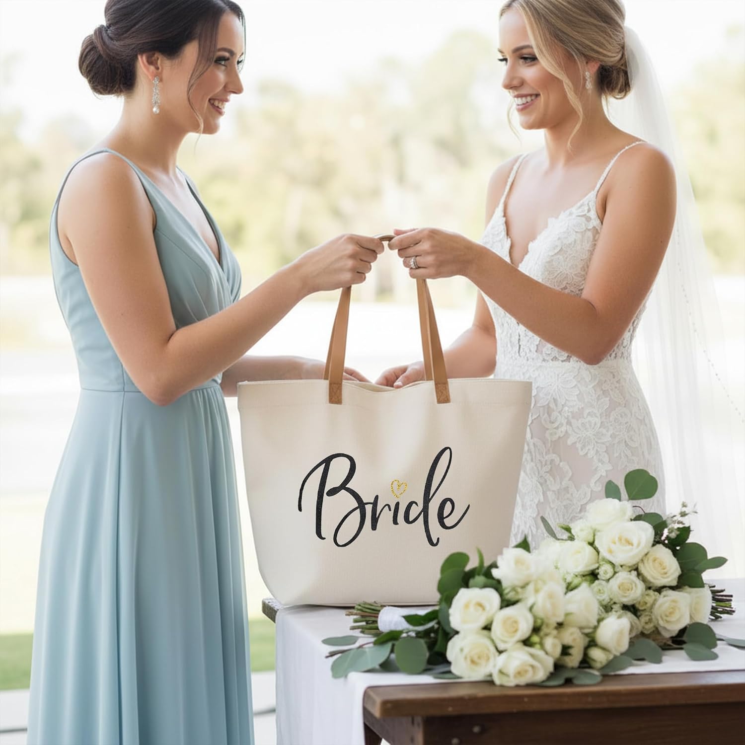 ELEGANTPARK Bride Gifts Wedding Gifts for Bride Bag Bridal Shower Bachelorette Party Honeymoon Large Travel Canvas Tote Bag with Zipper - Image 2