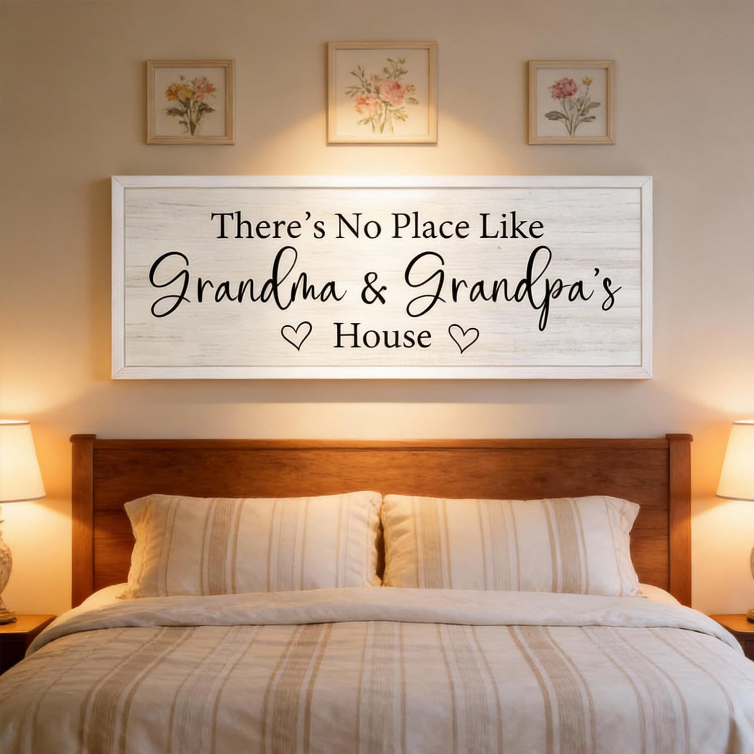 There’s No Place Like Grandma and Grandpa’s House Wall Decor: 32x12 Inch Framed Wooden Family Quote Sign, Rustic Farmhouse Wall Art for Grandparents’ Home, Living Room or Entryway, White