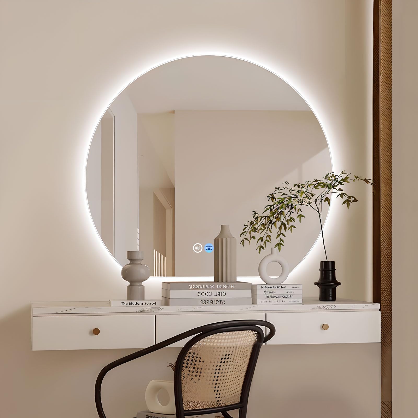 Modern 500X450 mm LED Backlit Bathroom Mirror with Demister Pad and Sensor Switch