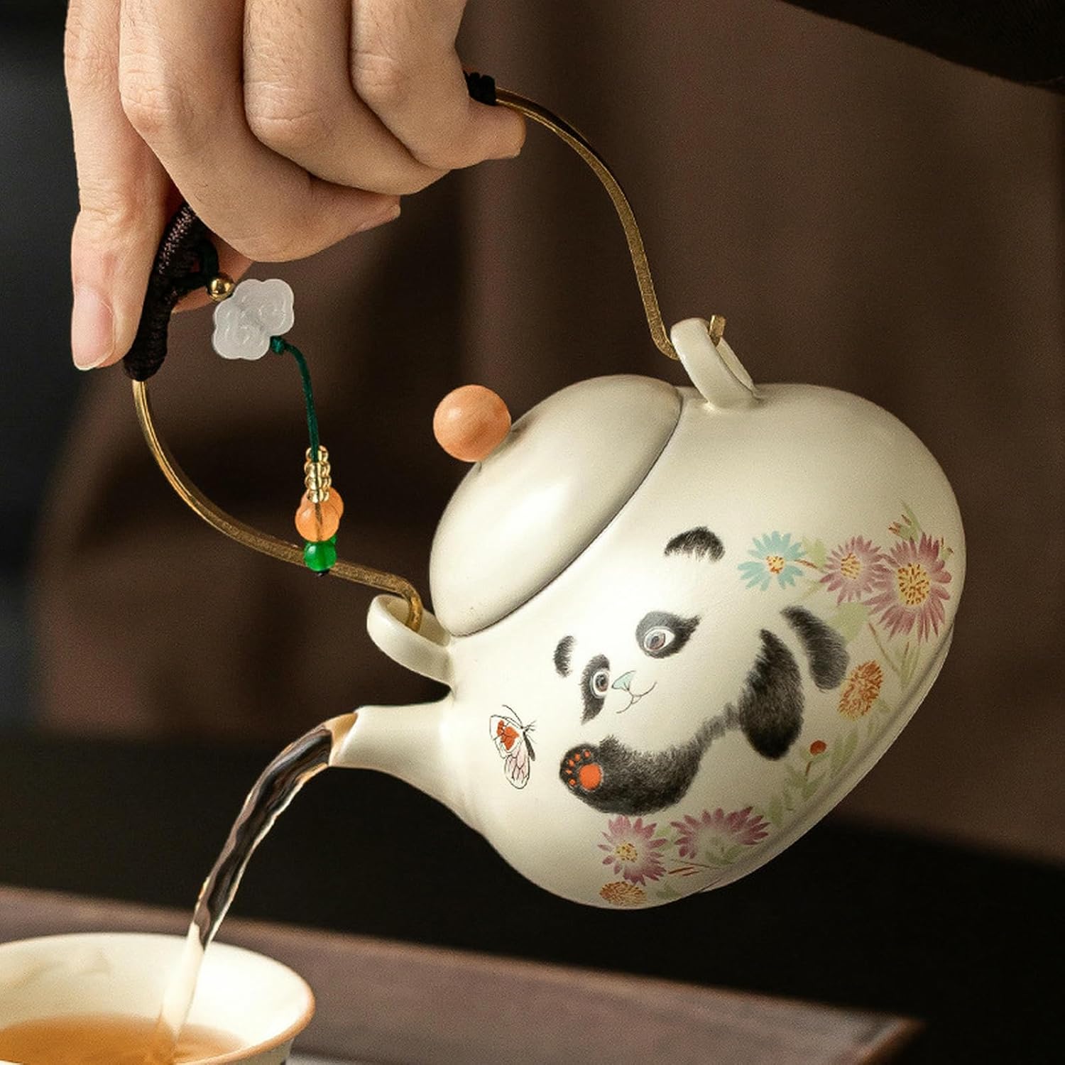 132Ml/4.5oz beige glazed tied rope teapot, large capacity household ceramic kung fu tea set - teapot [ box]