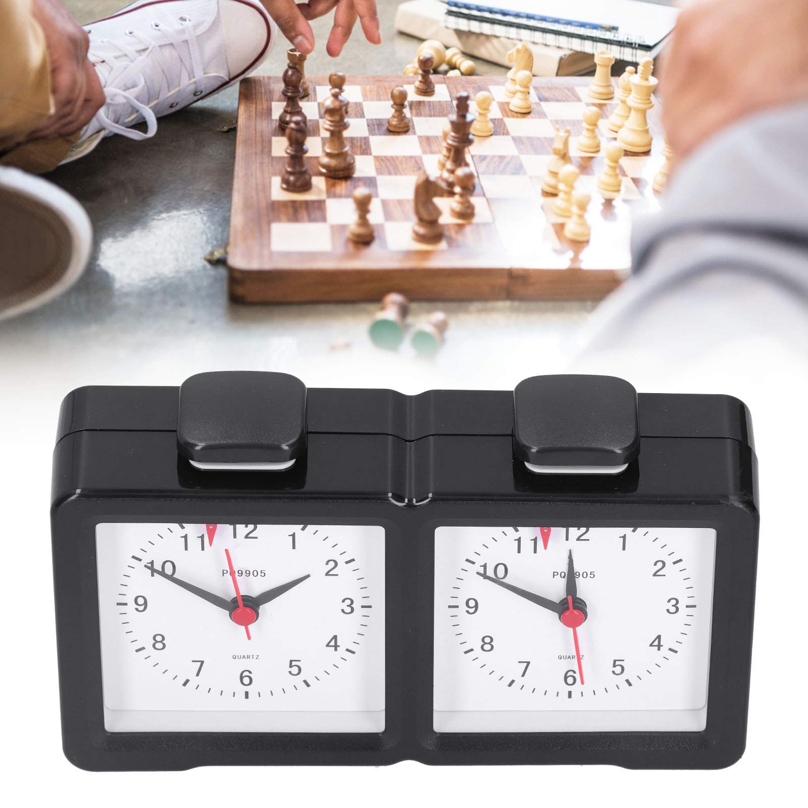 Jiawu Orologio da Scacchi, Timer Analogico Al Quarzo con Conto Alla Rovescia con Pulsante di Avvio Meccanico Funzione Mute per Orologio Analogico da Scacchi, da Competizione per Giochi da Tavolo per