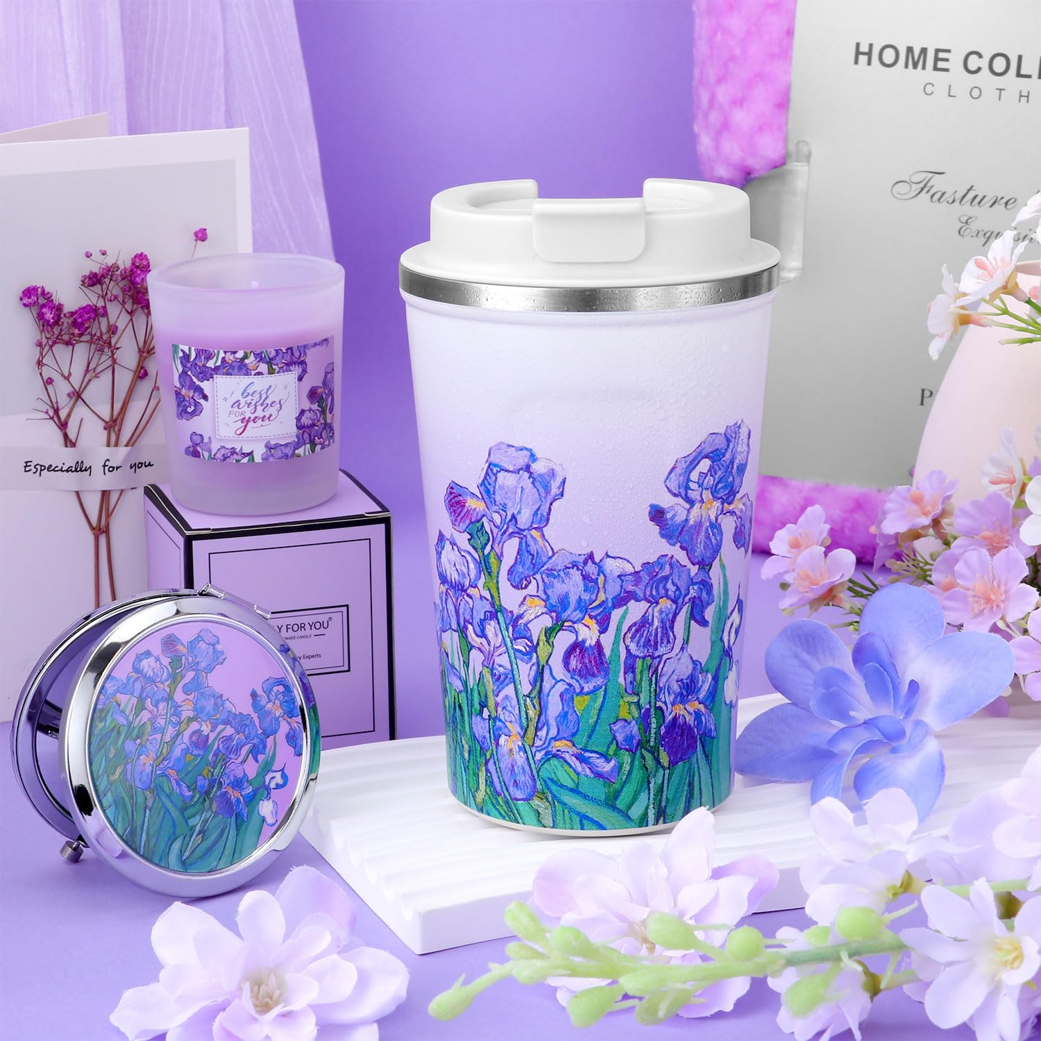 Birthday Gifts for Women, Self Care Spa Gifts Get Well Soon Basket Care Package, Flannel Blanket Candle Bath Bomb Personalized Mothers Day Gift for Mom Wife Grandma Friend Sister (Purple) - Image 3