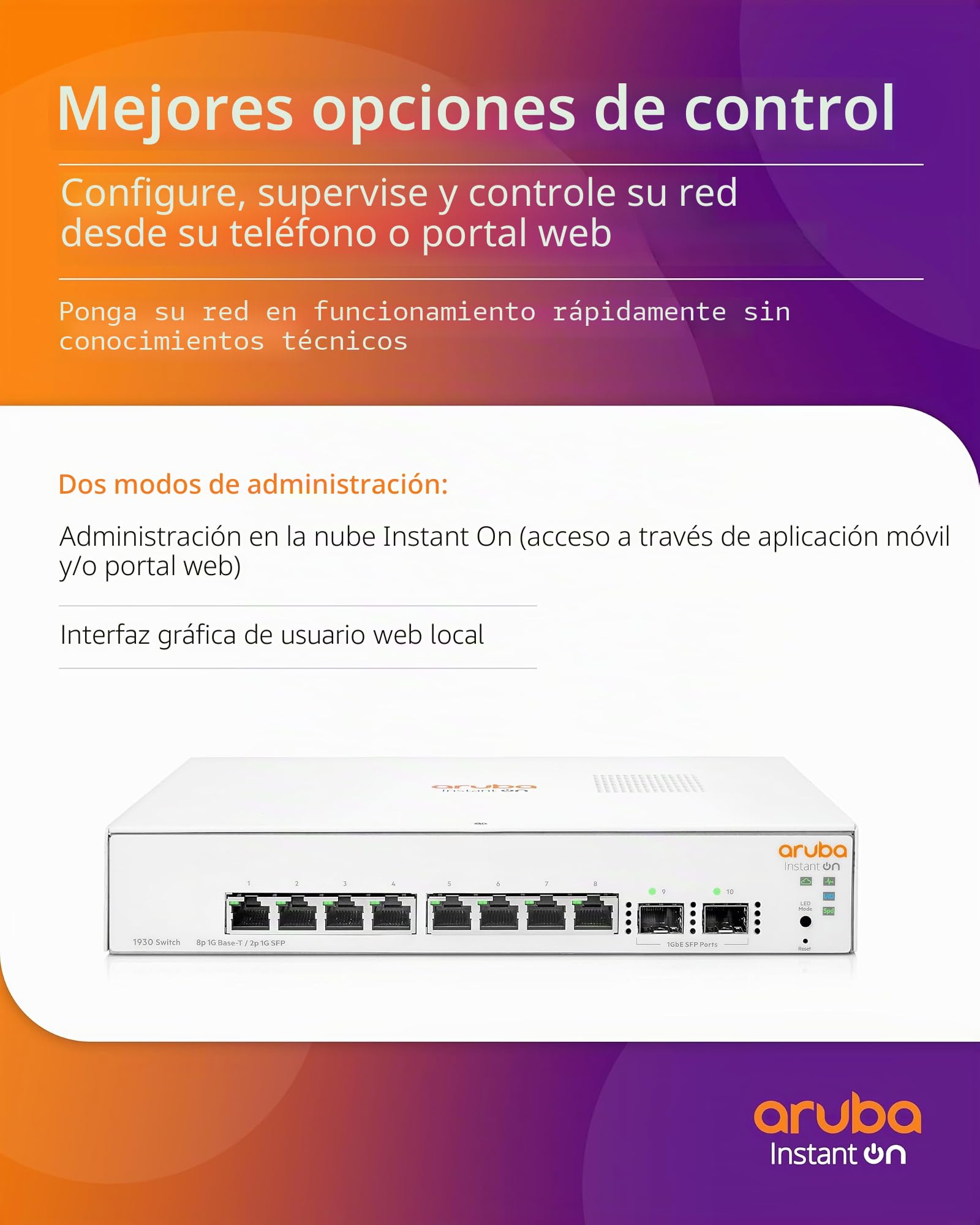 Aruba Instant On 1930 Gestito L2+ Gigabit Ethernet [10/100/1000] 1u Bianco (hpe Aruba Switch Instant On 1930 8g,8 Ports 2sfp)