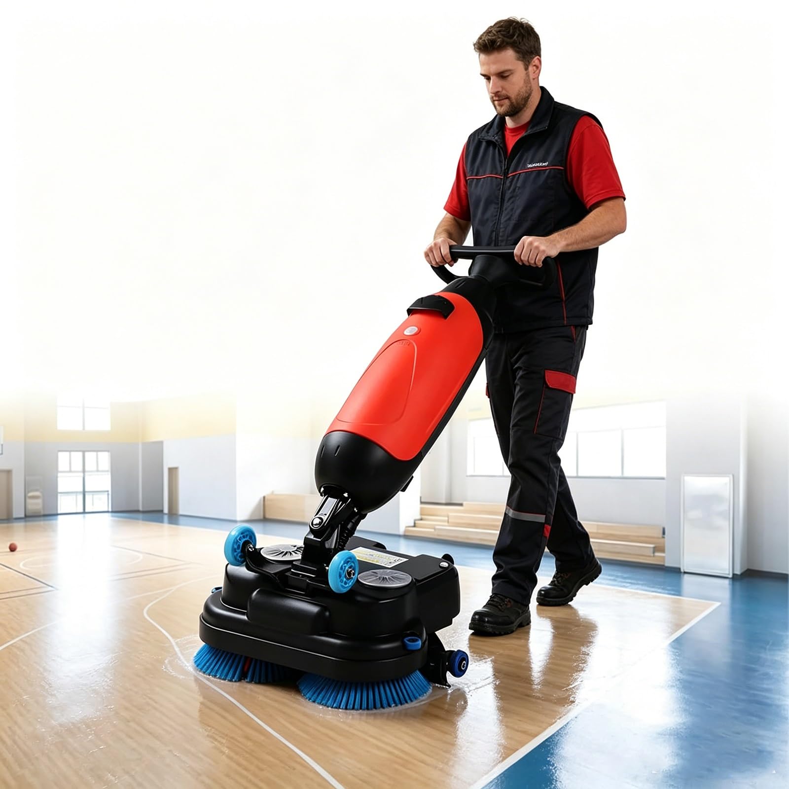RSPPPJQ Power Scrub Brush,360°Rotating,Commercial Electric Floor Scrubber Tile Polisher,Self-Propelled,Convenient Cordless,for Tile,Hard Floor Cleaning(Red)