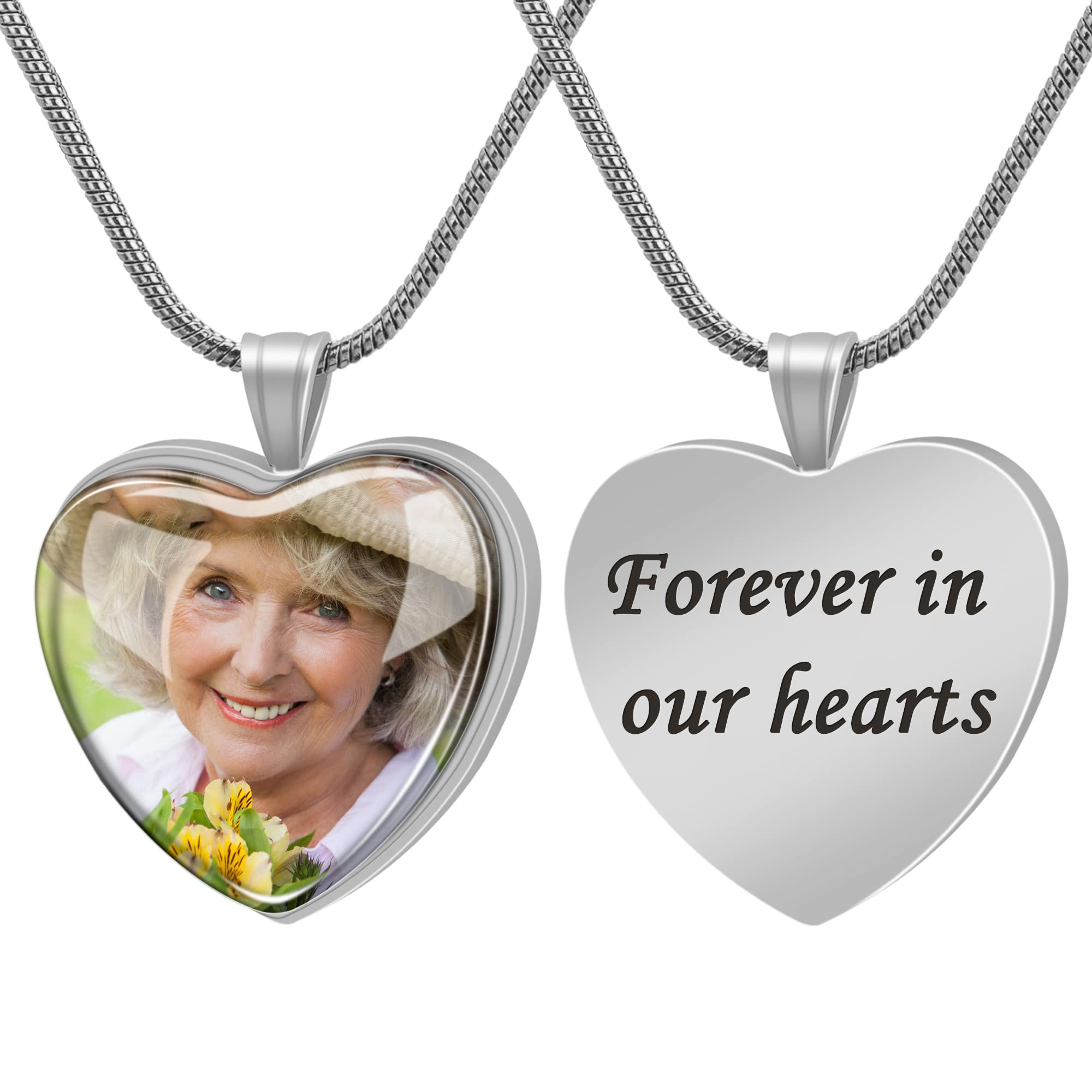 Farfume Custom Lockets Urn Necklace for Human Pet Ashes, Personalized Ash Necklace with Photo & Text, Cremation Jewelry Pendant Memorial Gifts (Heart Shape - Silver) — image 1