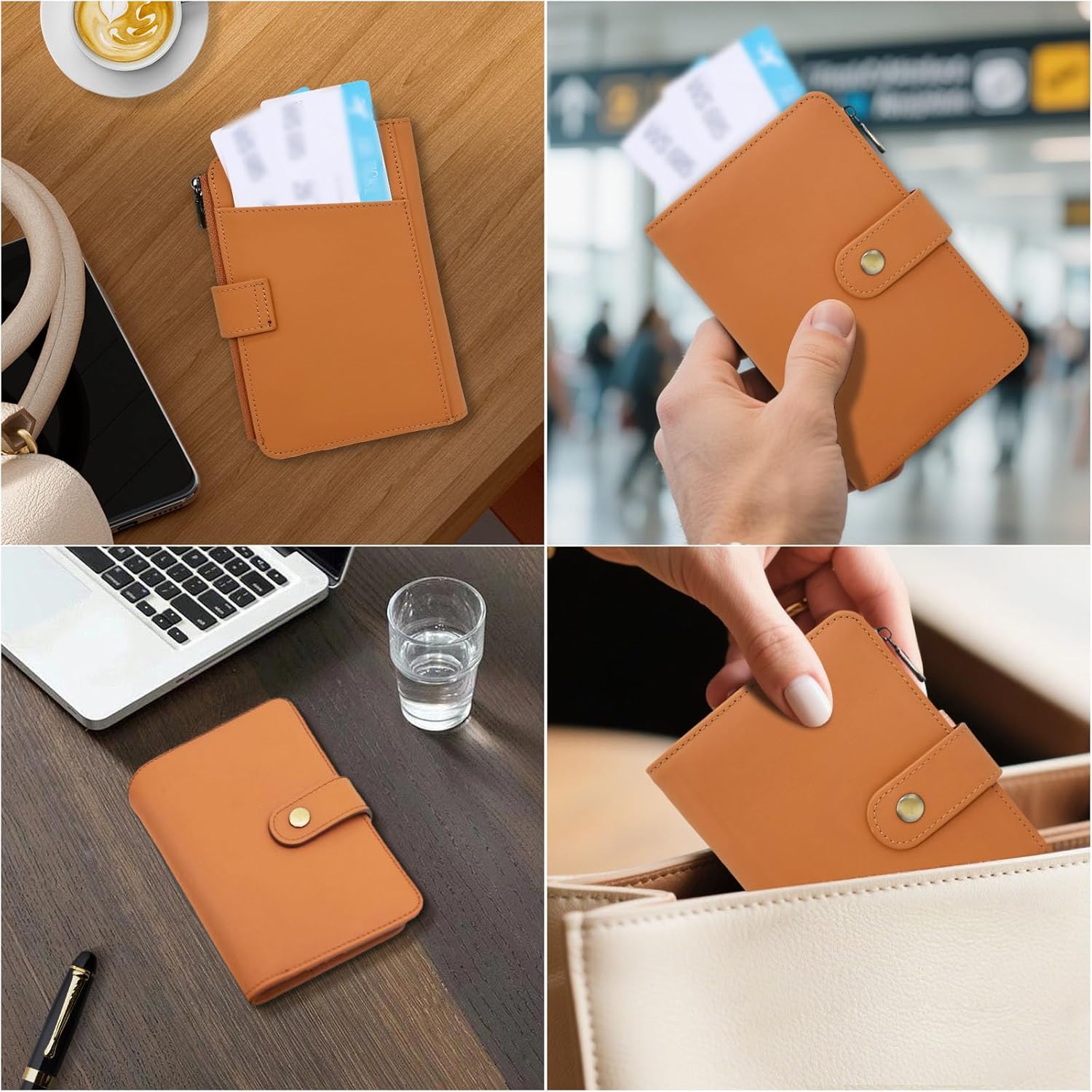 Genuine Leather Passport Wallet, RFID Blocking Passport Holder with Tracker Slot, All in One Travel Wallet for Women/Men, Secure Passport Cover Case for Airport Essentials (Brown) - Image 6