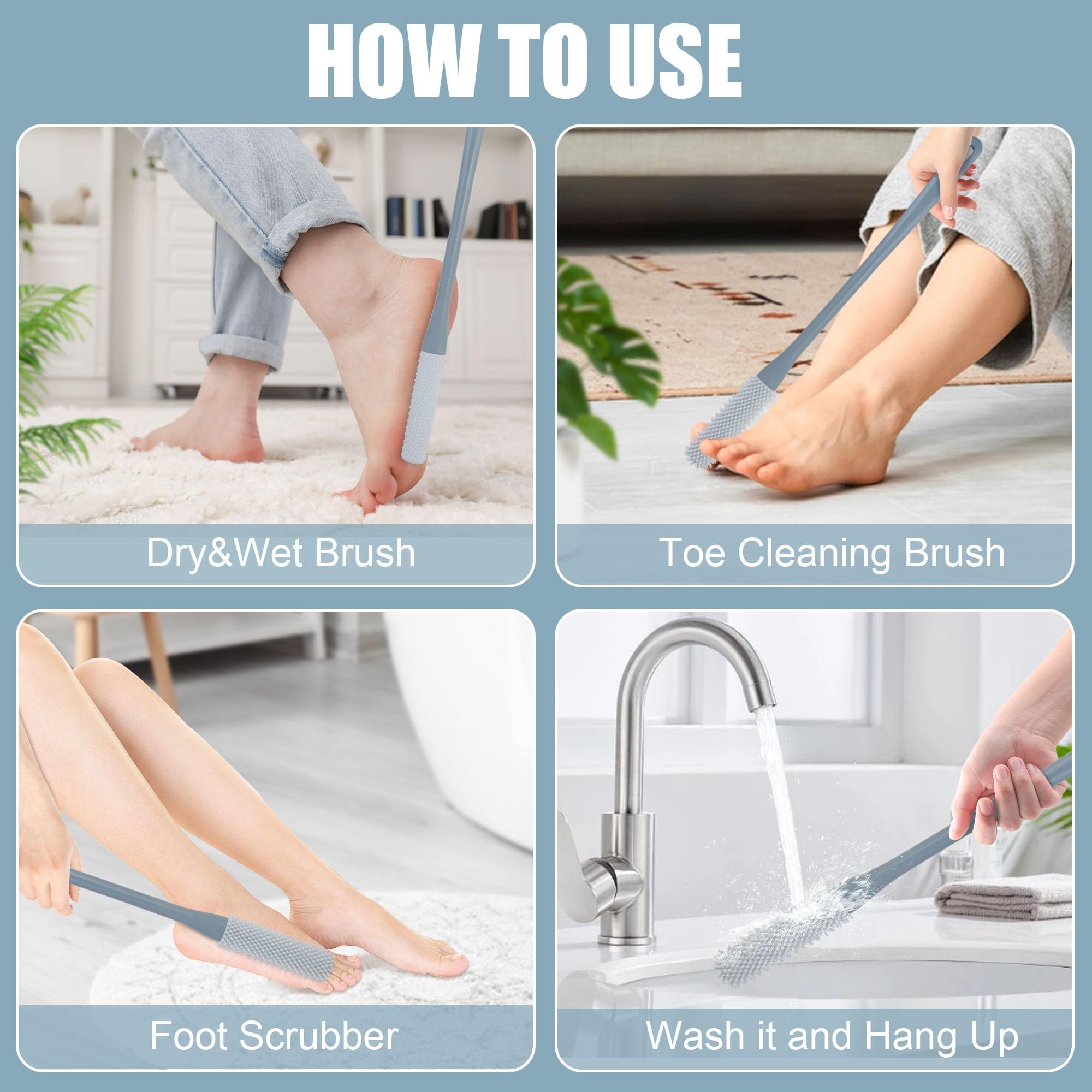 Pack of 2 Silicone Foot Wash Brush, Toe Washer for the Shower Foot Brush with Brush Heads in Two Sizes - Image 3
