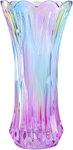 WHJY Florero colorido decorativo de cristal de 12 pulgadas para centros de mesa, fumar, arreglos florales, decoración del hogar, boda o regalo,