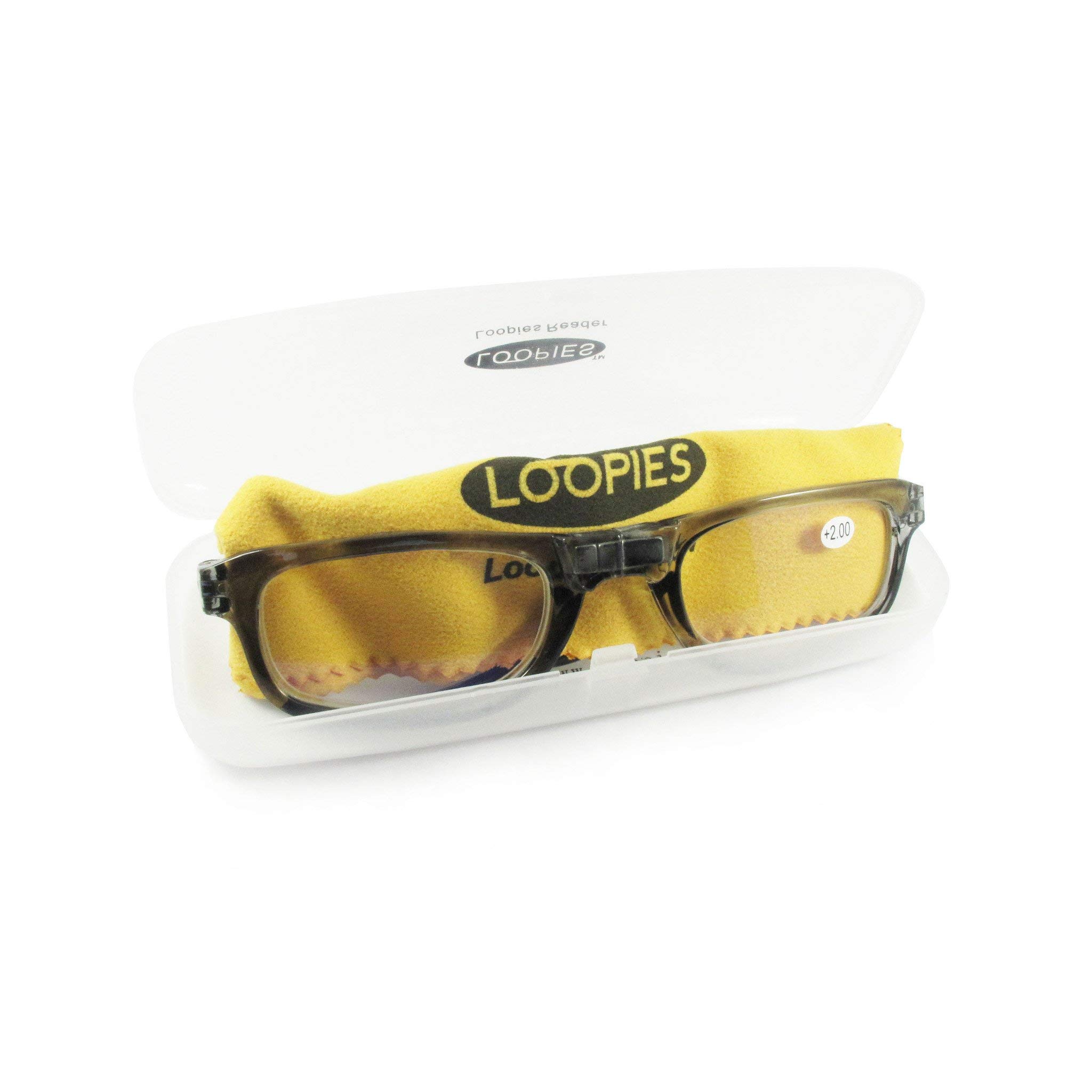 Loopies Occhiali da lettura magnetici, unisex, regolabili, pieghevoli, con attacco frontale, resistenti ai raggi UVA, antigraffio, custodia e panno, Grigio