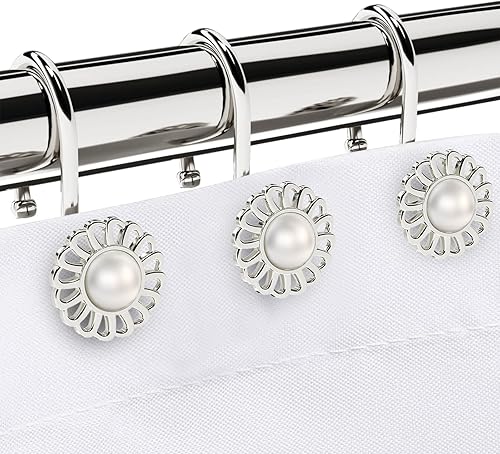 Miniatura 7 de Anillos y Ganchos de Cortina de Ducha de Níquel, Percheros Decorativos para Cortina de Ducha, Anillos de Ducha de Metal Resistente, Ganchos de Ducha