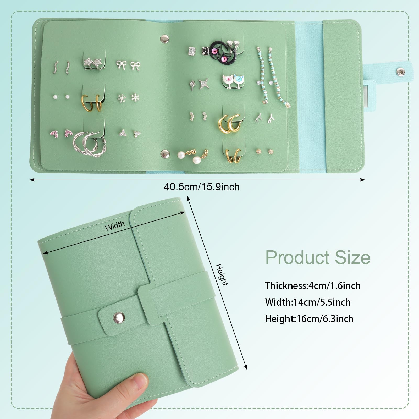 Fumwase Earring Organizer Book Design Earring Holder Travel Capable to Hold 42 Pairs Jewelry Holder for Girls Gift Earring Storage Case Organizer Roll Foldable Jewelry Box (Green)