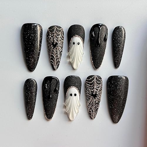 MAGLFELL Halloween Press On Nails Handmade Long Stiletto Fake Nails,