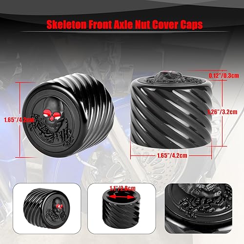 Miniatura 3 de Goldfire Cubiertas para pernos de eje delantero, cubiertas de eje de calavera de esqueleto mecanizado en 3D, tapas de eje de rueda compatibles con