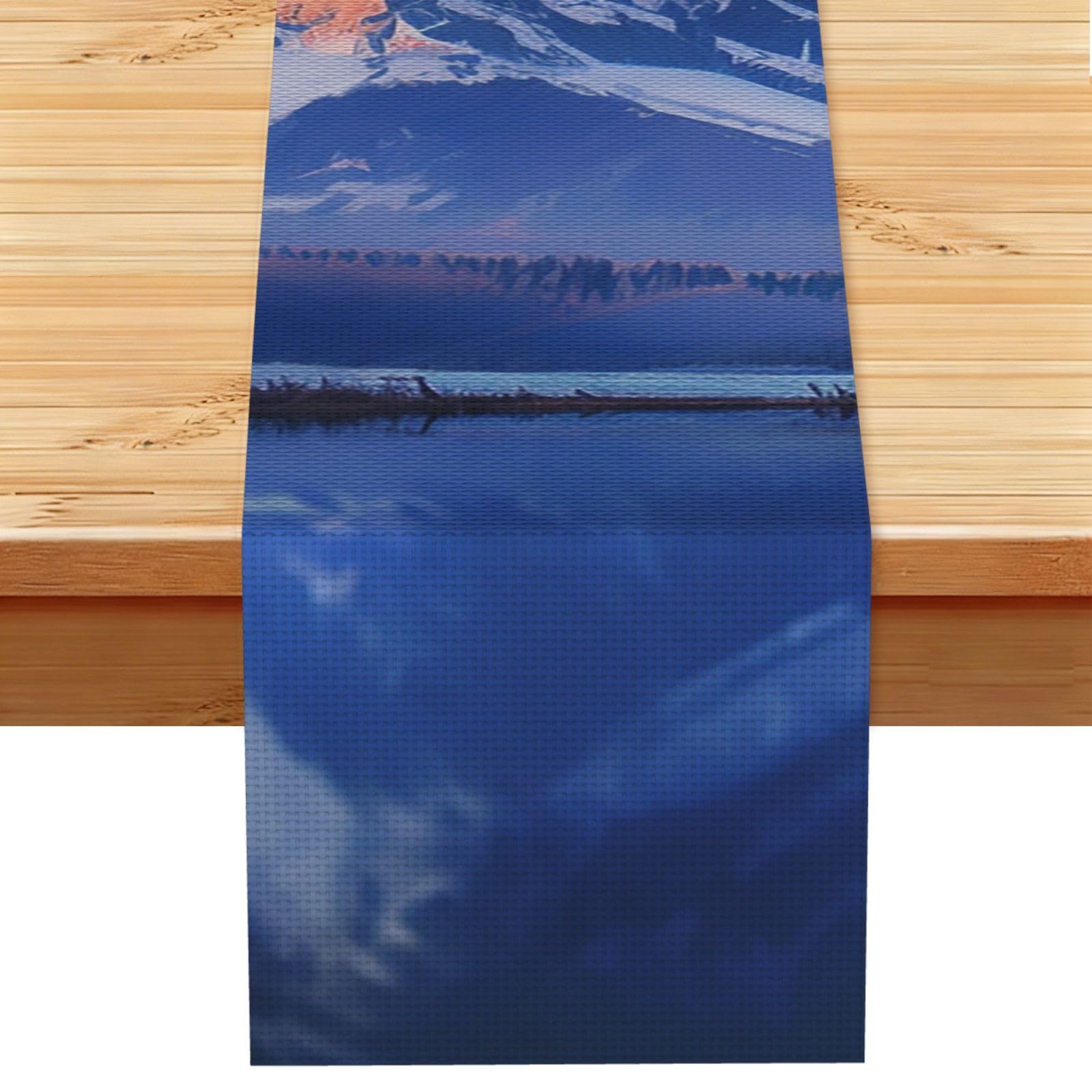 Snow Mountain Table Runner 13x72 Inch Cotton Linen Table Linen Washable Farmhouse Tablecloth Modern Abstract Art Kitchen Dinning Table Decoration for Home Party Decor