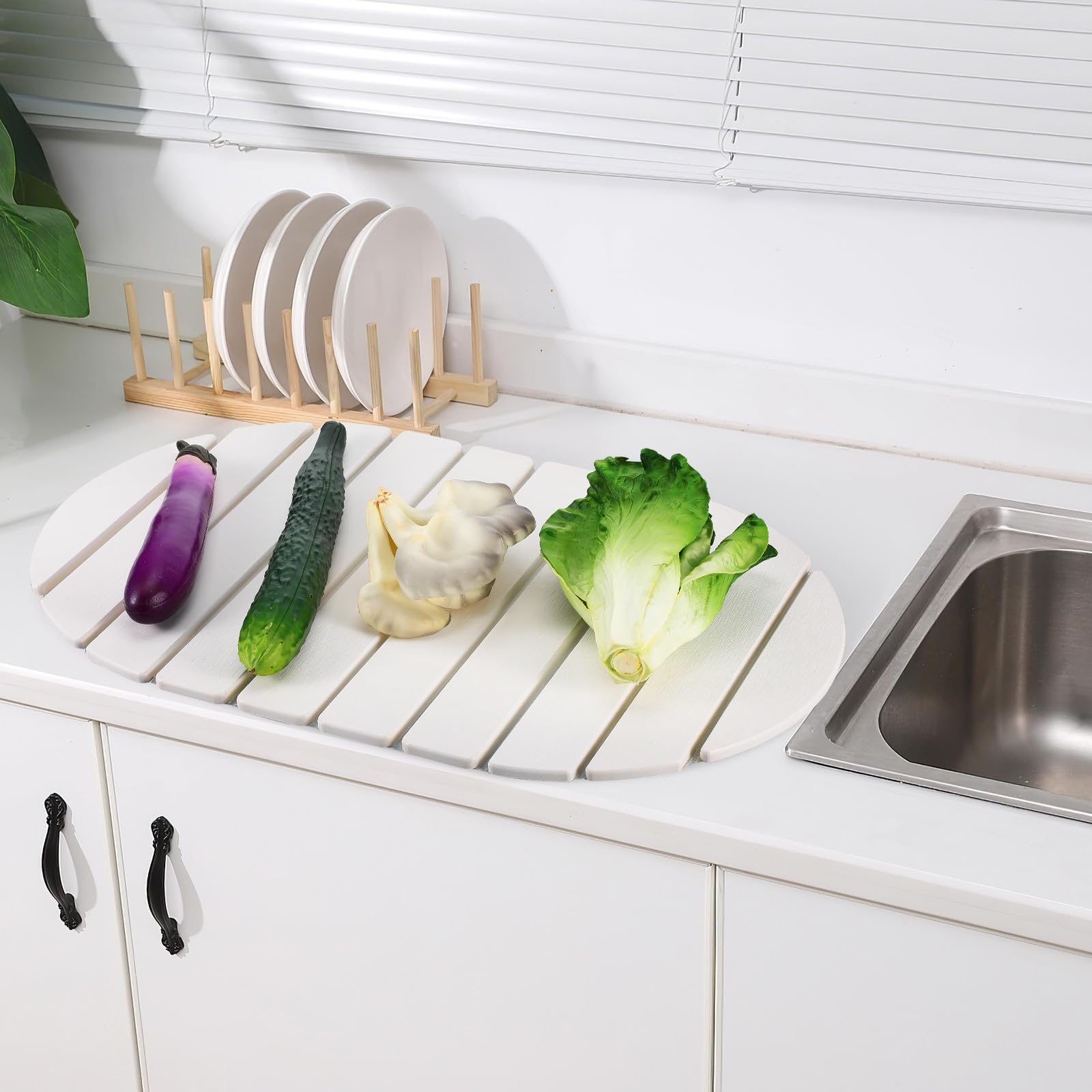 SOLUSTRE Tapis Égouttoir à Vaisselle Pliable et Résistant en Diatomite Tapis Drainant Blanc au Design Moderne et Élégant pour Petites Cuisines