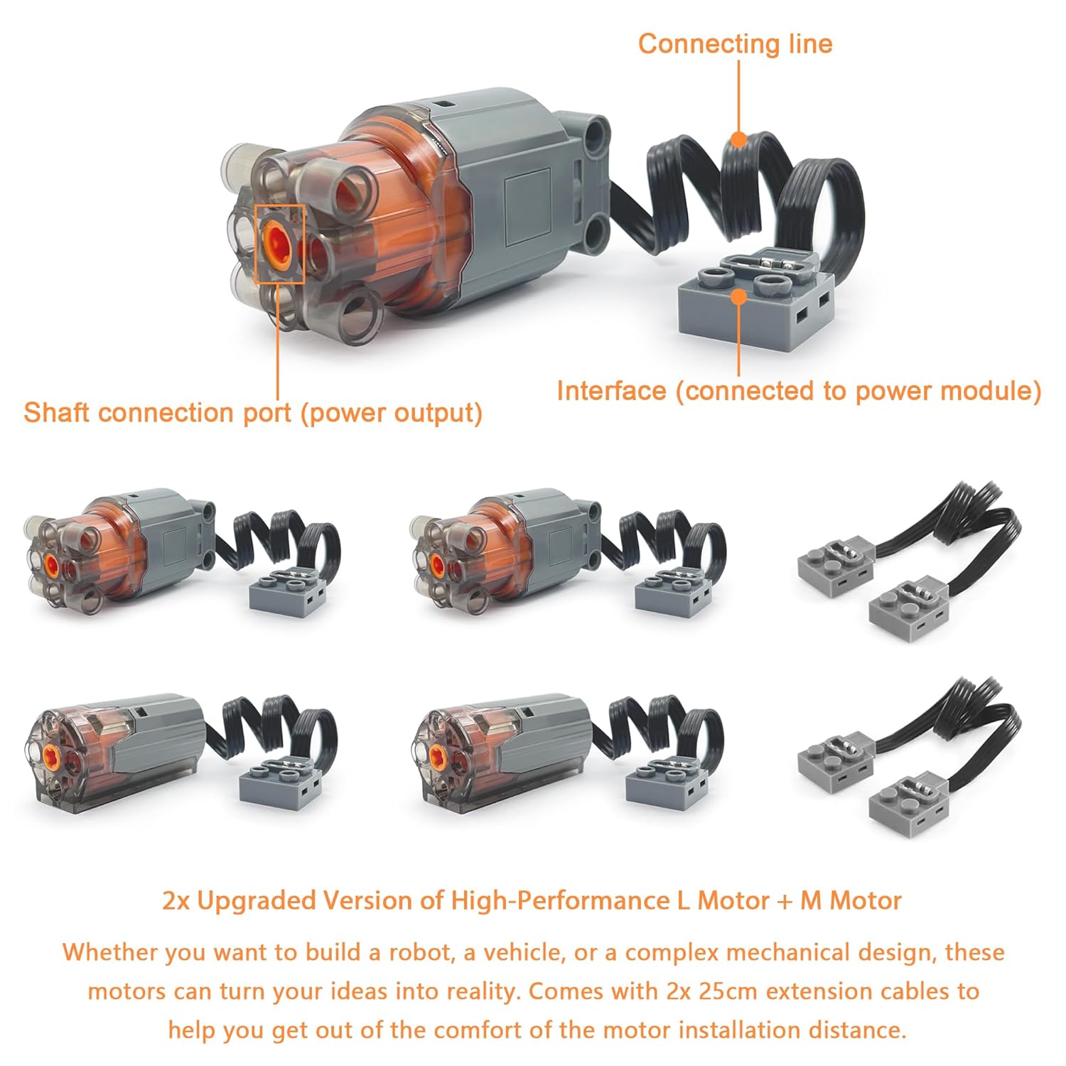 9PCS Motor Kit, Compatible with Building Block Power Function Set Adjustable Speed Remote Control MOC Accessories (Button-Version)