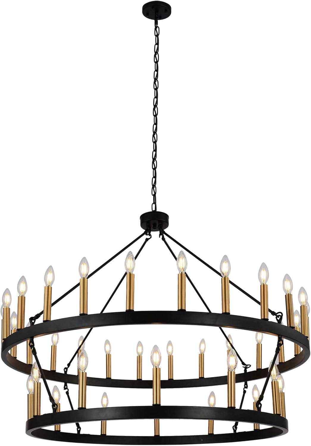 yzzy 36-Lights Wagon Wheel Chandelier 2 Tier Candle Style Pendant Light 47 inch Farmhouse Wrought Iron Chandeliers for Living Room Hallway Foyer Dining Room E12 Socket