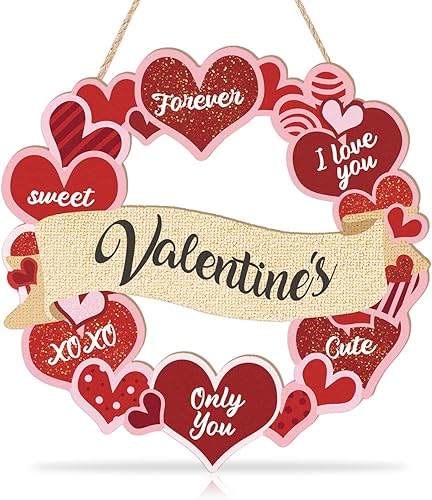 Letrero de madera para puerta de San Valentín 118 x 118 pulgadas texto en inglés I Love You Forever XOXO Only You Sweet Sign placa de madera con