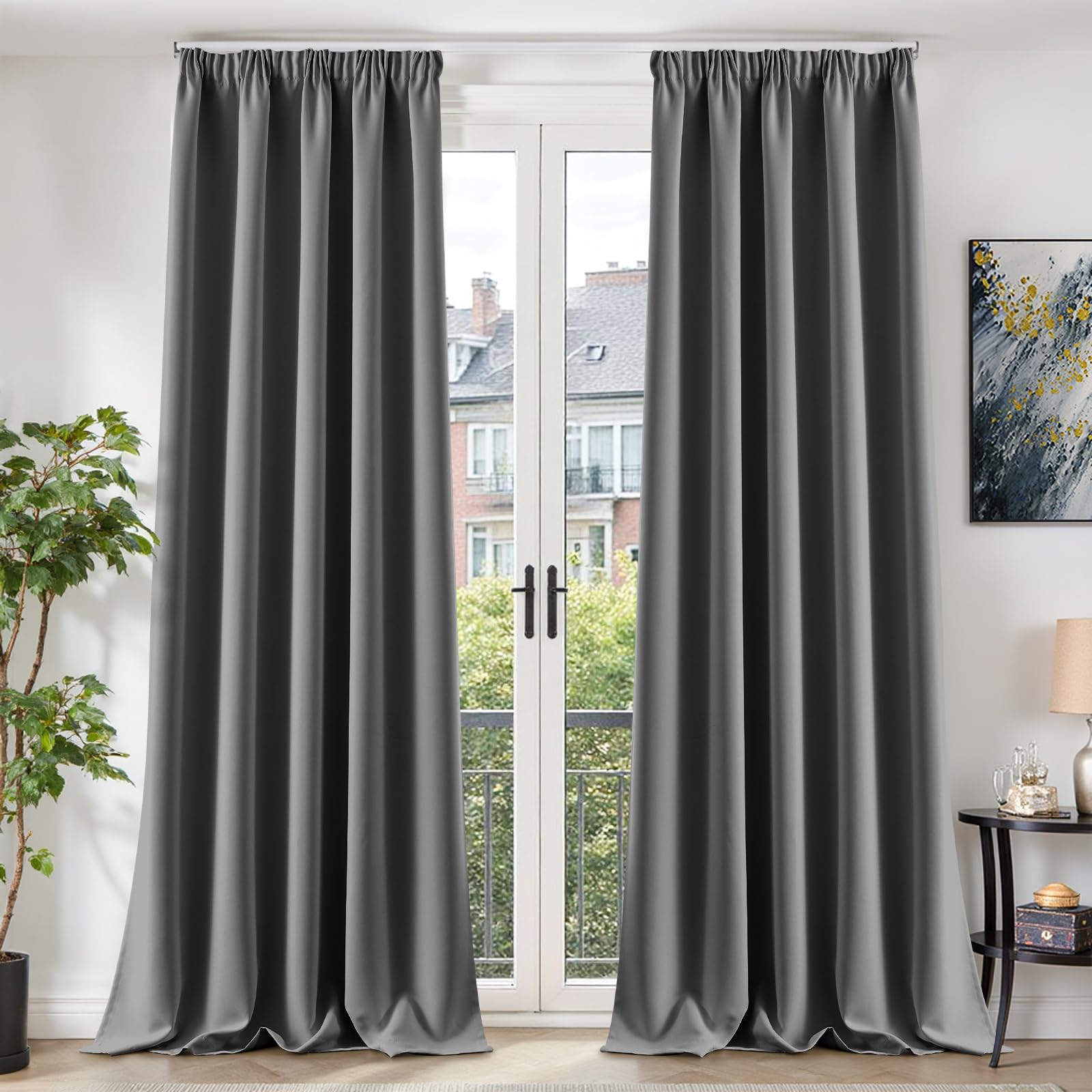 TOPICK Grey Blackout Curtains for Living Room Bedroom W55xL102, 2 Panels — image 1
