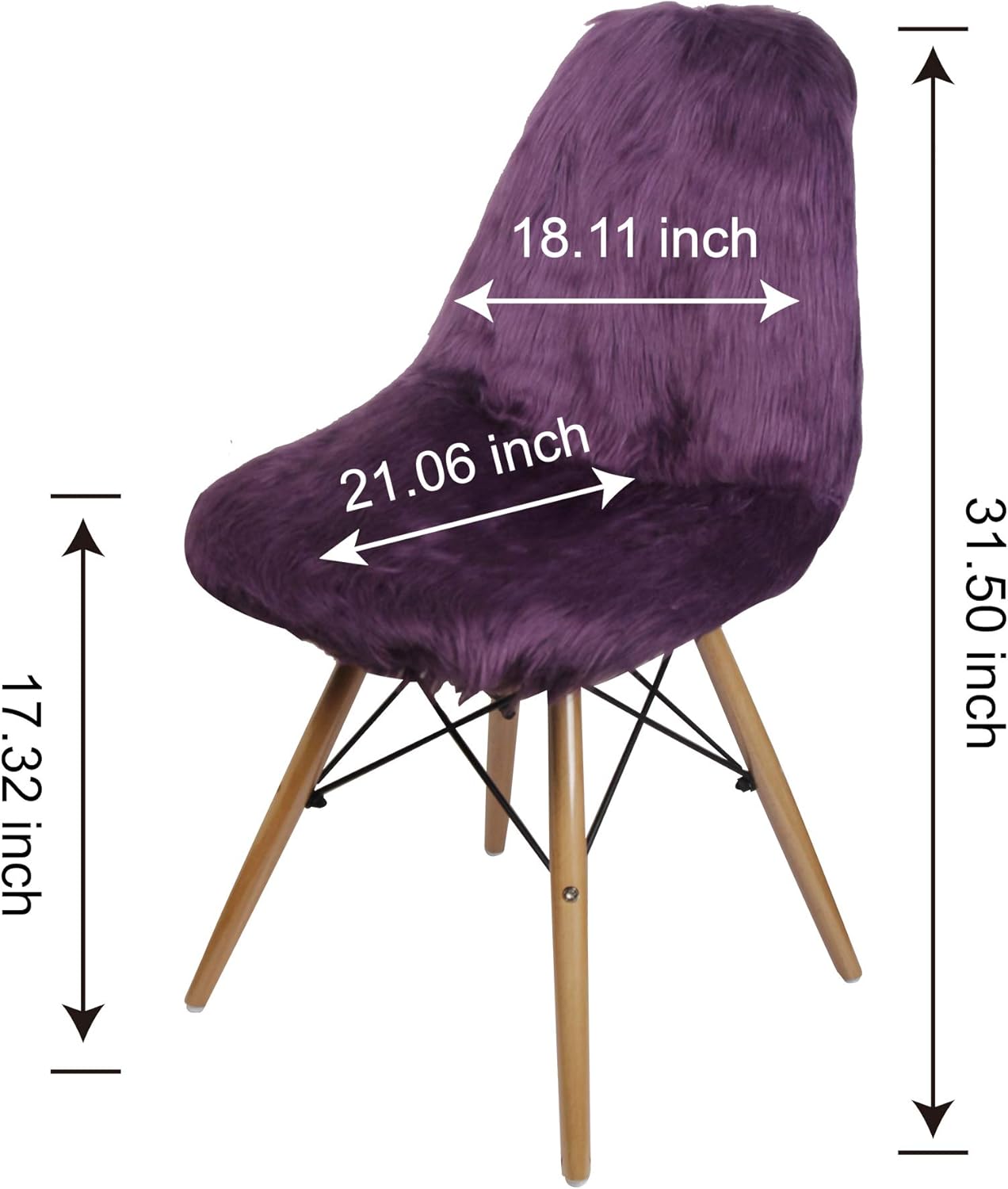 GIA Contemporary Armless Chair with Wood Legs and Removable Faux Fur Chair Cover,Set of 1, Royal Purple