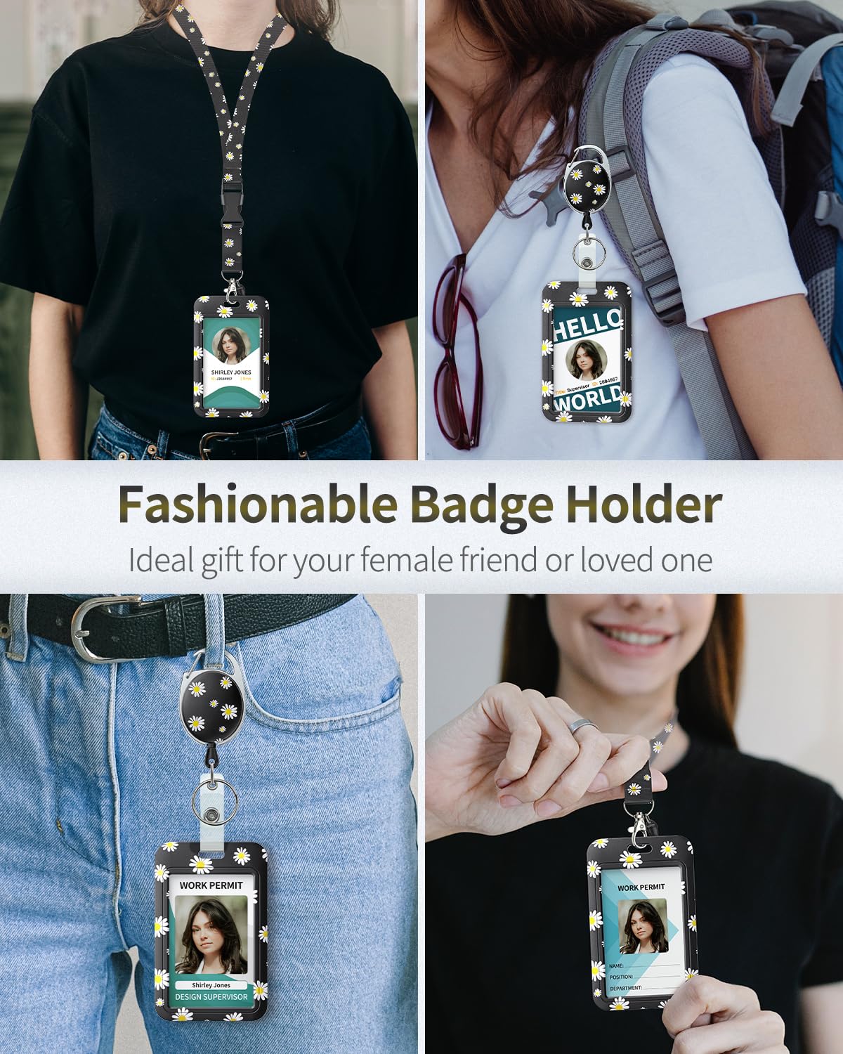 Portabadge Scorrevole Floreale - Custodia Per Tesserini Con Moschettone E Cordino Retrattile - Foto 10