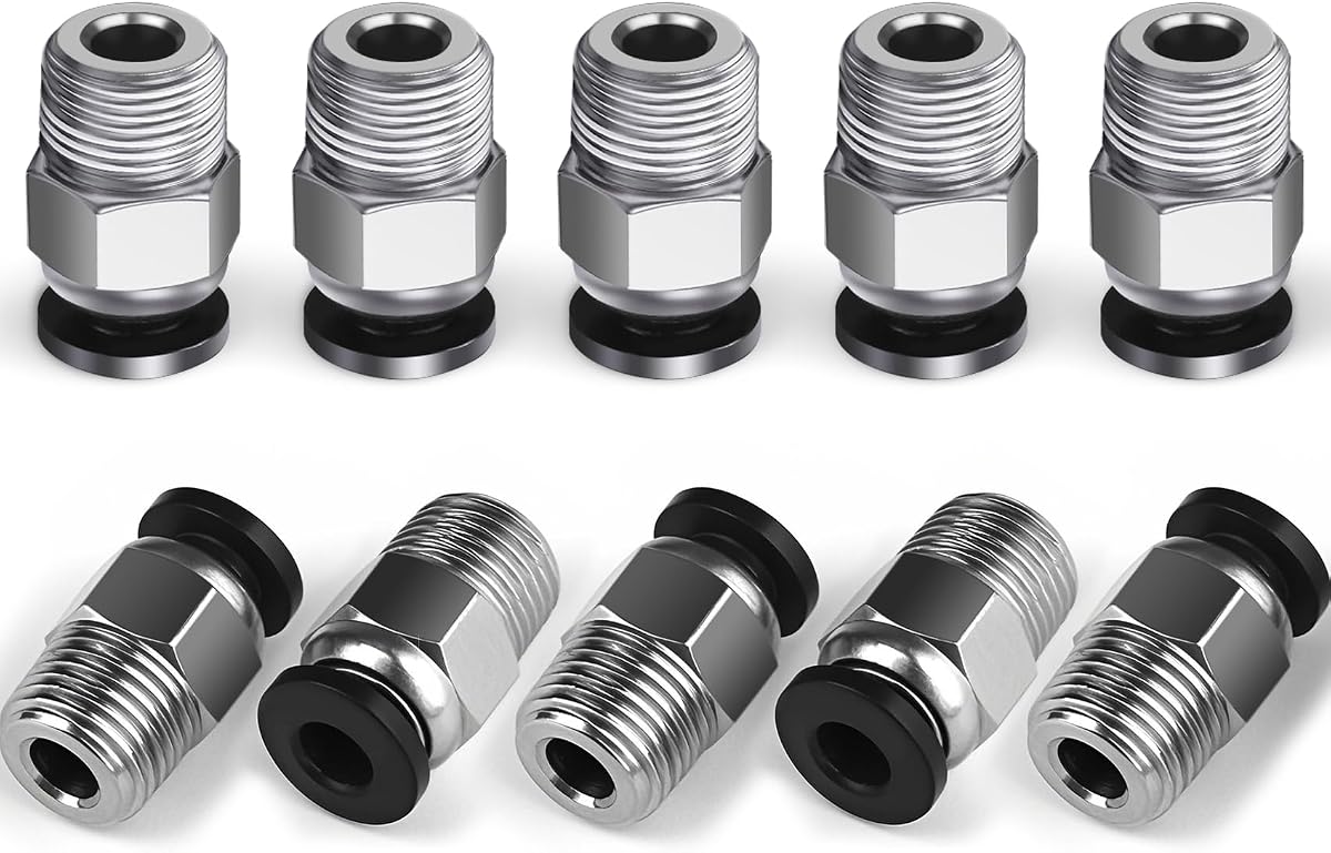 10PCS PC4-M10 PTFE Tube Connector Fittings, Bowden Coupler for 3D Printer | StLiSuYmx Premium Pneumatic Quick Male Straight Push for E3D-V6, Bowden Extruder Parts Compatible with Ender-3 and Ender-3 V2