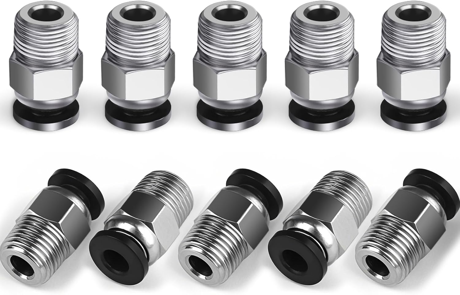 10PCS Premium PC4-M10 Pneumatic Quick Connector Fittings, Bowden Tube Coupler Male Straight PTFE Tube Push for E3D-V6, Bowden Extruder Parts Compatible with Ender-3 and Ender-3 V2 3D Printer
