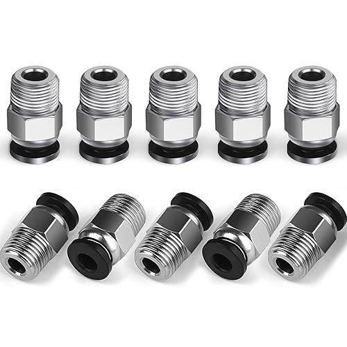 StLiSuYmx 10PCS Premium PC4-M10 Pneumatic Quick Connector Fittings, Bowden Tube Coupler Male Straight PTFE Tube Push for E3D-V6, Bowden Extruder Parts Compatible with Ender-3 and Ender-3 V2 3D Printer