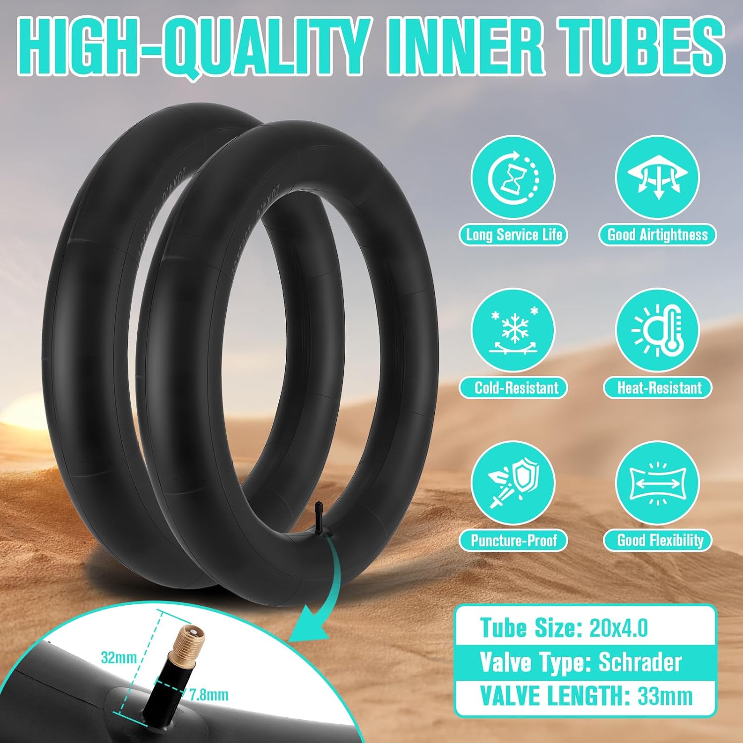 20/26x4.0 Fat Tire for Ebike and MTB, High-Performance 26/20x4.0 Fat Tires Set with 20x4 Tire Tube Puncture Proof, Heavy Duty 20x4 Bike Tires Durable All-Terrain