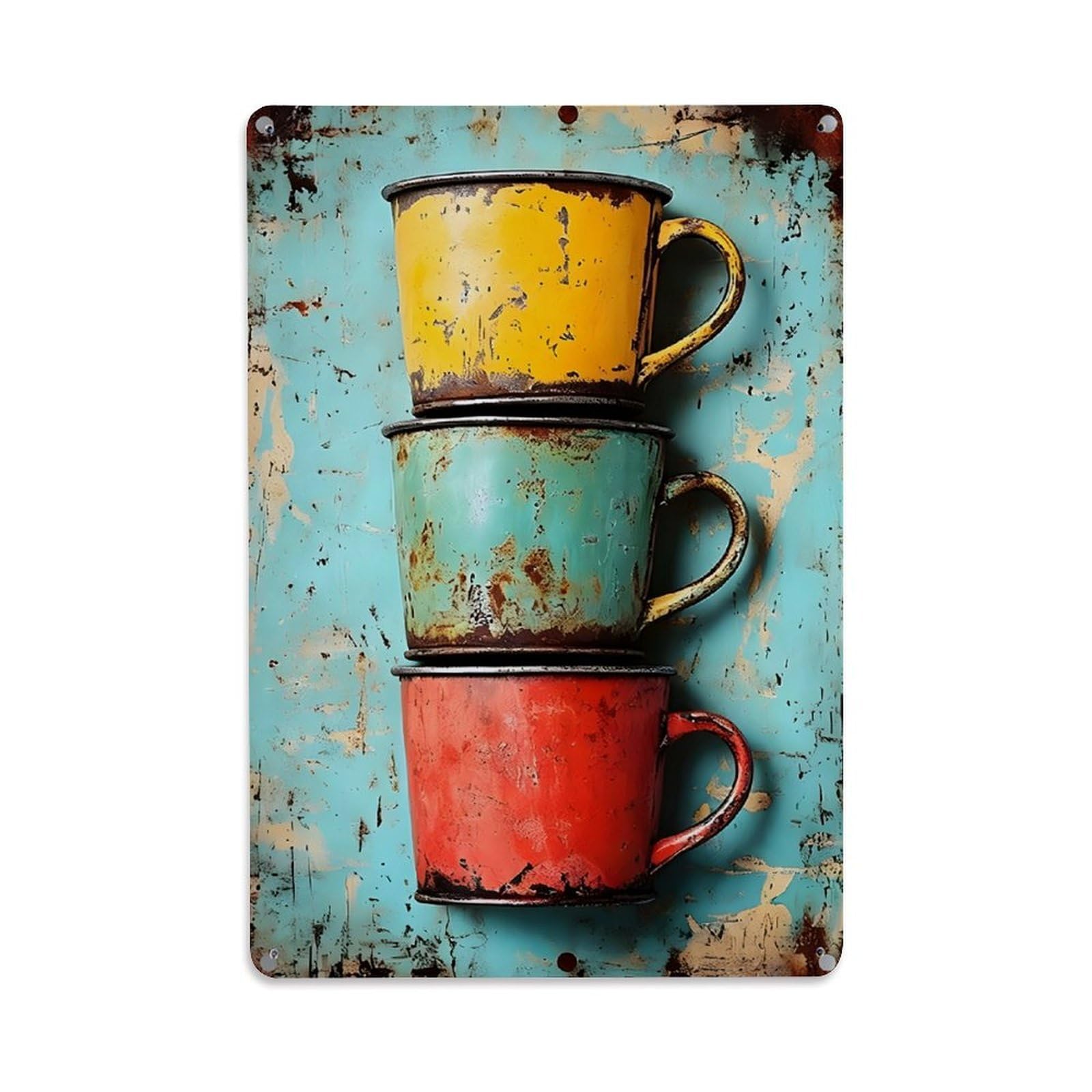 Ldfuieksufg Style Vintage Rustic Stacked Enamel Mugs Round Home Decor Vintage Aluminium Metal Sign, Retro Wall Decor For Home, Bar, Garage & Farmhouse 30X20cm