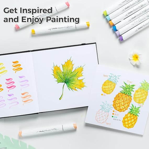 Ohuhu Marker Pads Art Sketchbook, 6.3x6.3 Mini Square Size, 120 lb/200 GSM Heavy Smooth Drawing Papers, 30 Sheets/60 Pages, Hardcover Sketch Book, for Alcohol Marker Christmas Gift
