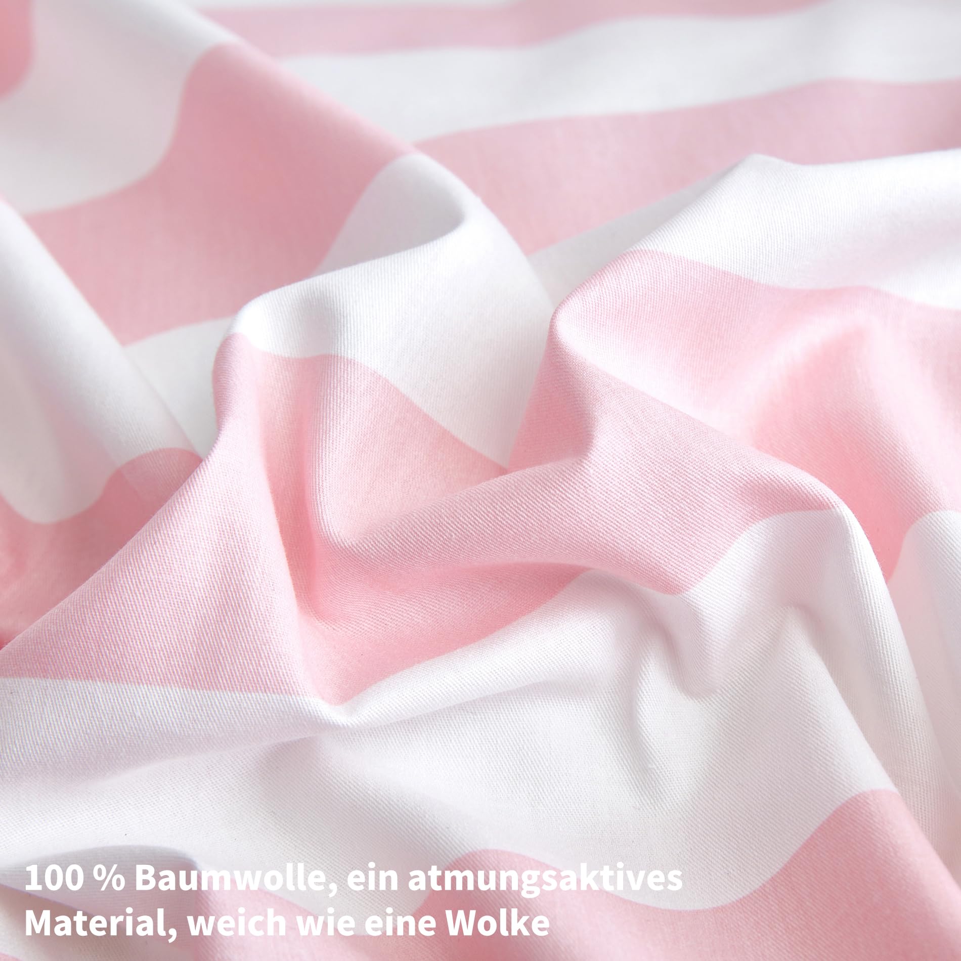 Bettwäsche 200x200 Baumwolle Rosa Weiß Gestreift Bettwäsche Baumwolle Weich Atmungsaktiv Kuschelige Bettbezug Set 3 Teilig mit Reißverschluss und 2 Kissenbezüge 80x80 cm