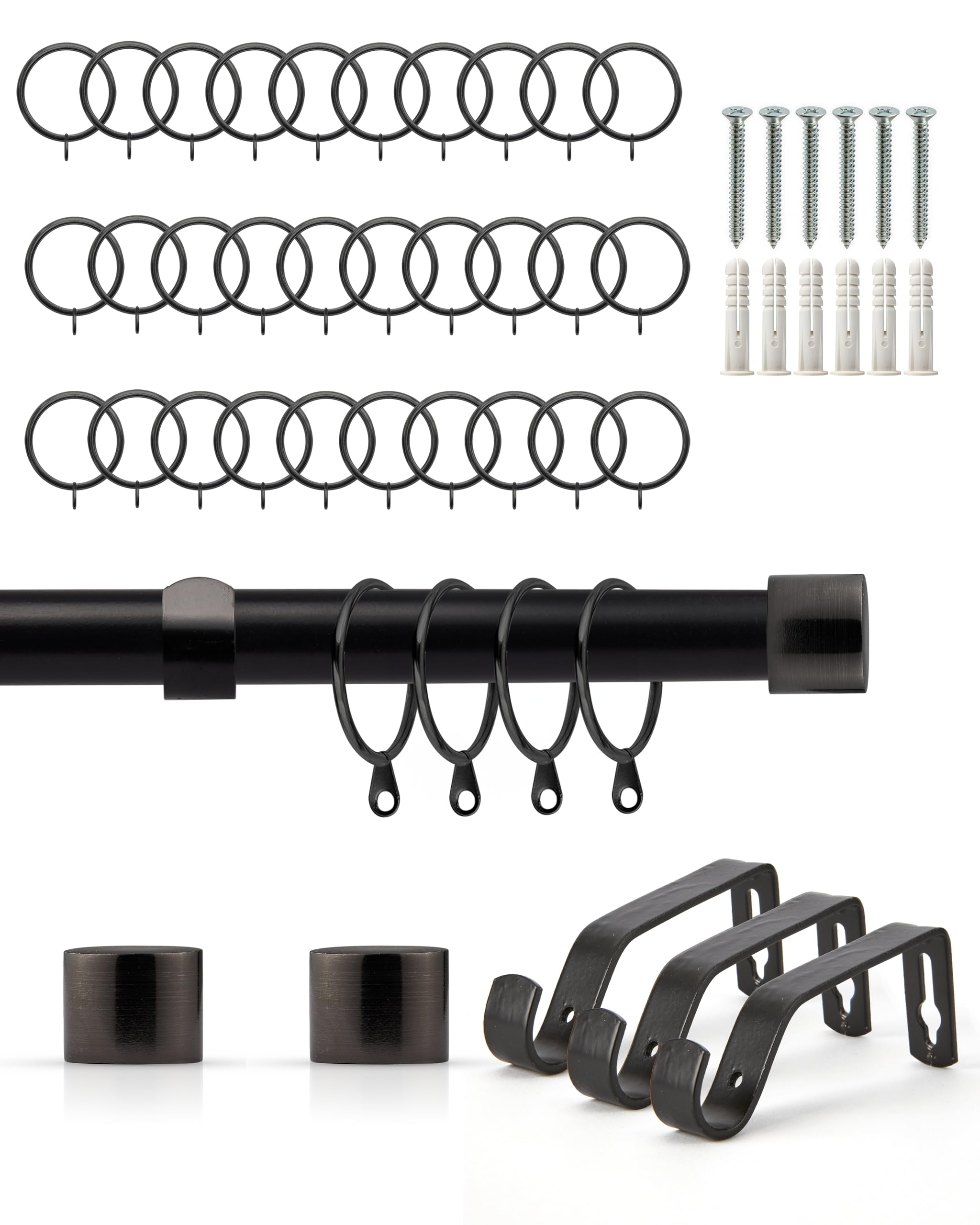 Emma Barclay Extendable Curtain Pole With Finials Rings Brackets & Fittings Sets 16-19mm in Matt Black Metal Curtain Poles For Eyelet Curtains Rod -Full Stop Collection 1.6m - 3m Matt Black