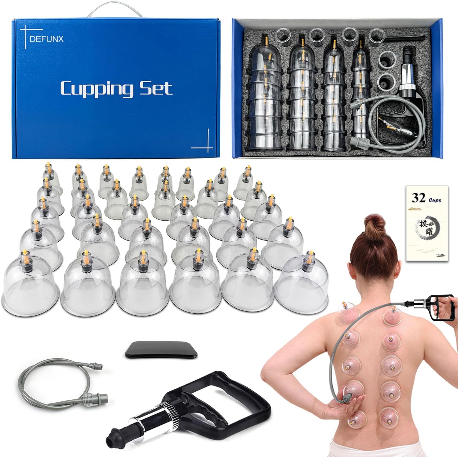 DEFUNX Cupping Therapy Set,32 Therapy Cups Cupping Set with Pump, Professional Chinese Acupoint Cupping Therapy Sets Hijama for Cupping Massage, Muscle&Joints