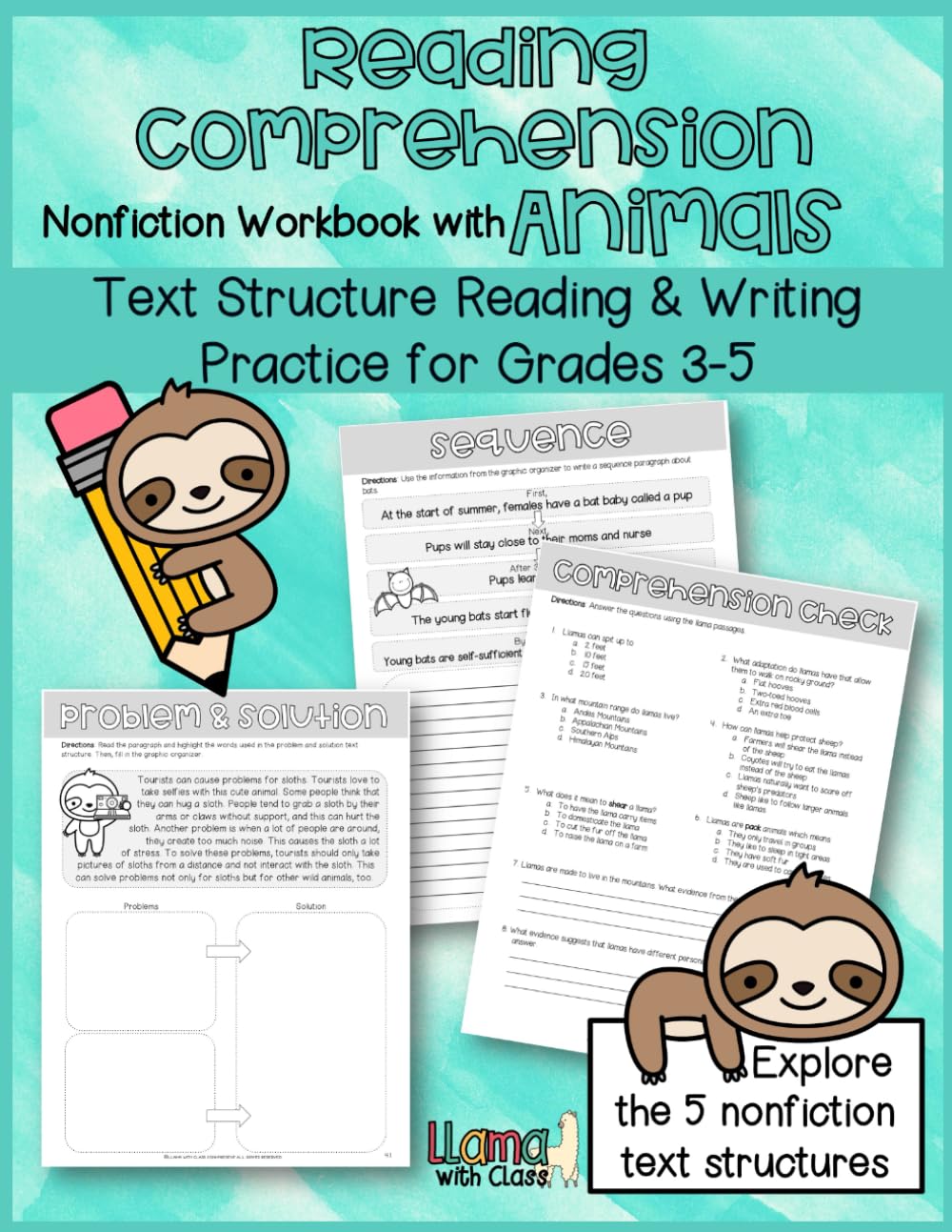 Reading Comprehension Nonfiction Workbook with Animals: Text Structure Reading & Writing Practice for Grade 3-5