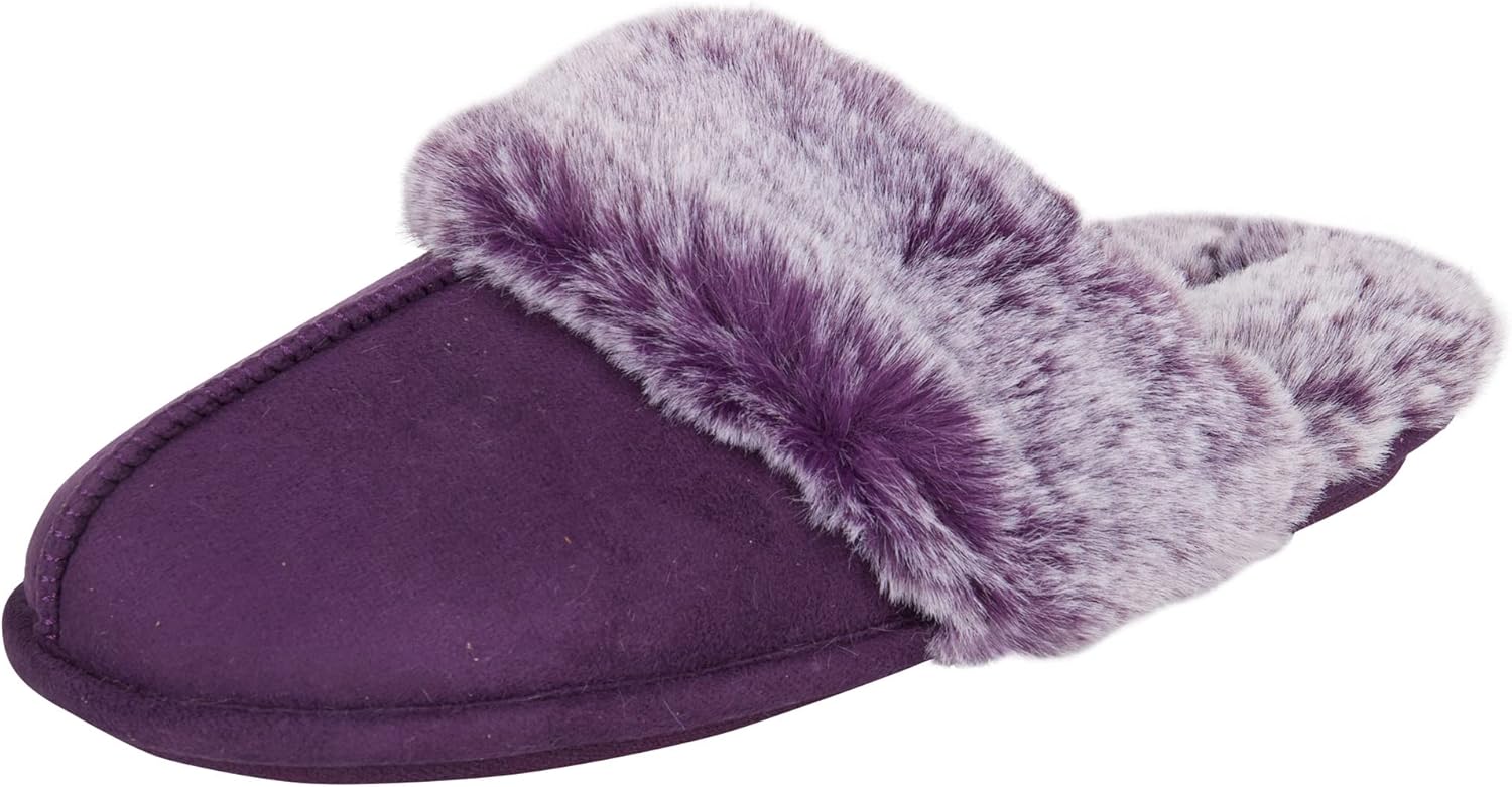 Jessica Simpson womens Comfy Faux Fur House Slipper Scuff Memory Foam Slip on Anti-skid SoleSlipper