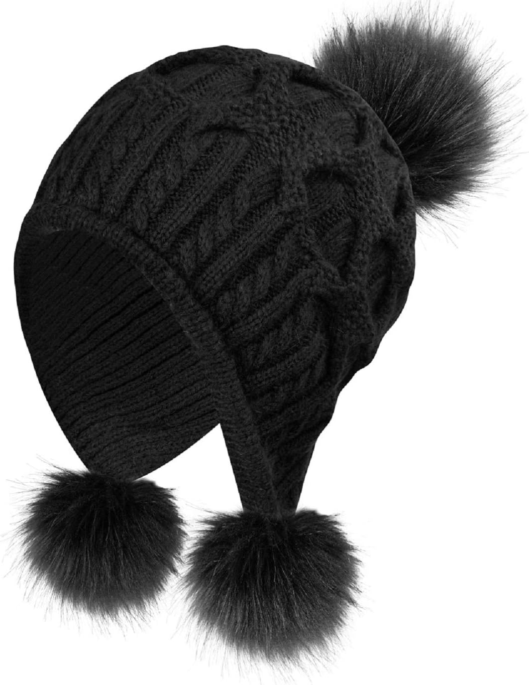 UMIPUBOWomen Knitted Hat Winter Warm Beanie Hat with Pom Pom Bobble Hat Style with Windproof Ear Flaps