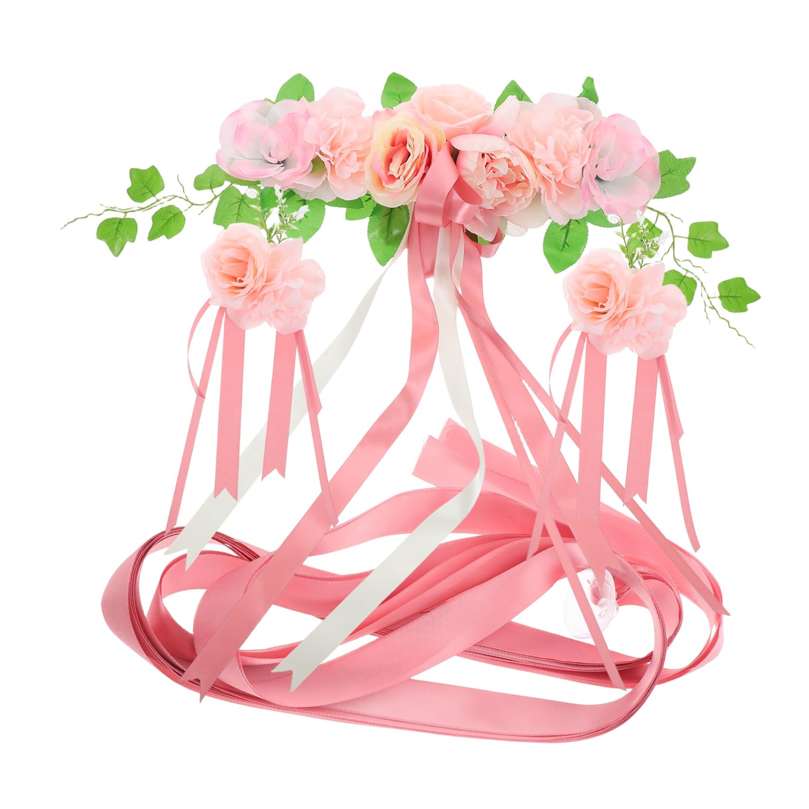 CHILDWEET Autoschmuck für Hochzeitsautos Künstliche Rosen mit Schleife Rosa Seidenblumen Einfache Anbringung für Hochzeit und Brautparty