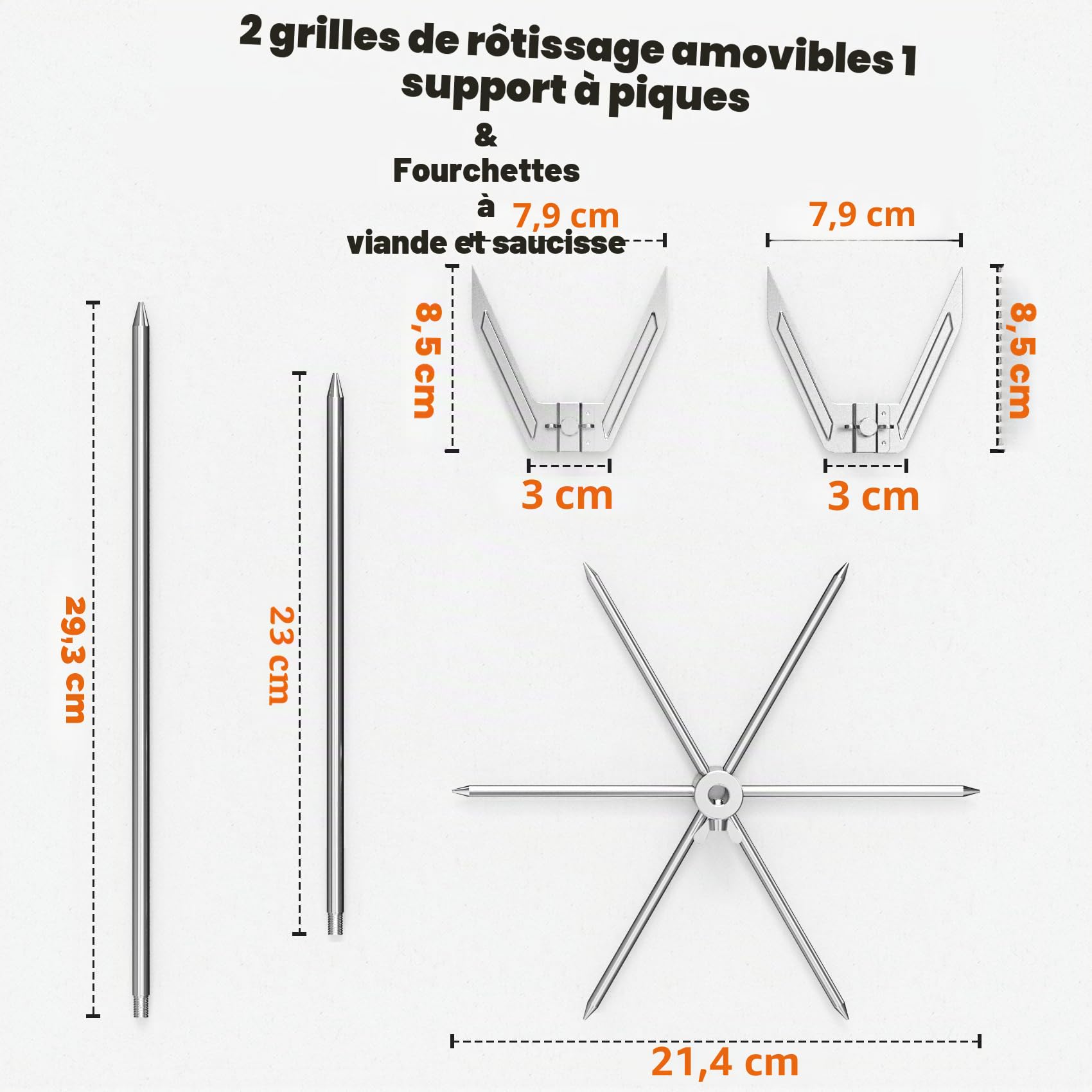 Onlyfire Kit de Brochettes Verticales en Acier Inoxydable, Support Multifonction pour Kebab, Poulet Rôti, Saucisses, Shawarma et Churrasco, Accessoire pour Barbecue ou Four