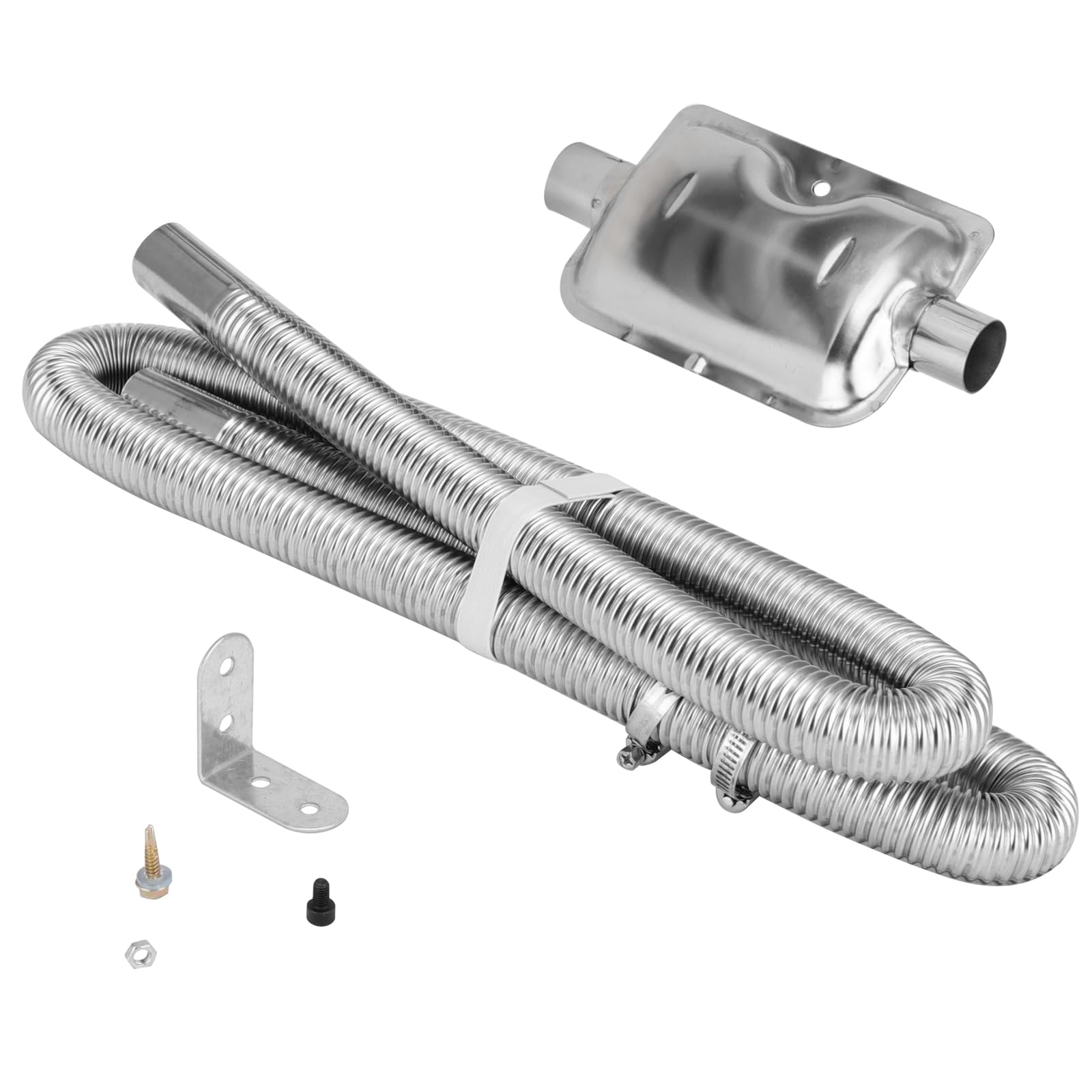 CHUENHEI 25mm Abgasschlauch für Stromerzeuger, 150cm Edelstahl Abgasrohr mit Schalldämpfer und Schlauchklemme, Abgasrohr Standheizung mit Halterung für Luft Diesel Heizung