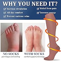 Vista 34 de Calcetines de compresión y circulación para mujer y hombre (3 pares), para enfermería, correr, viajar, calcetines hasta la rodilla