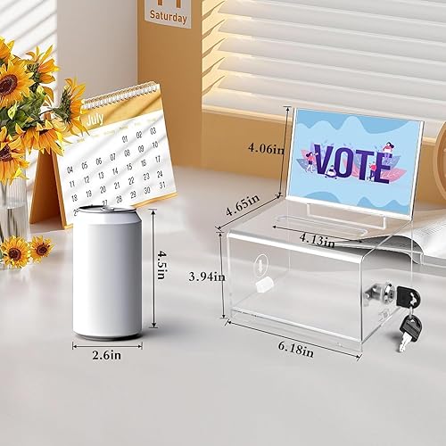 Miniatura 6 de VOISEN Caja de donación transparente con cerradura, urna con soporte para letreros, cajas de sugerencias para recaudación de fondos, tarro de