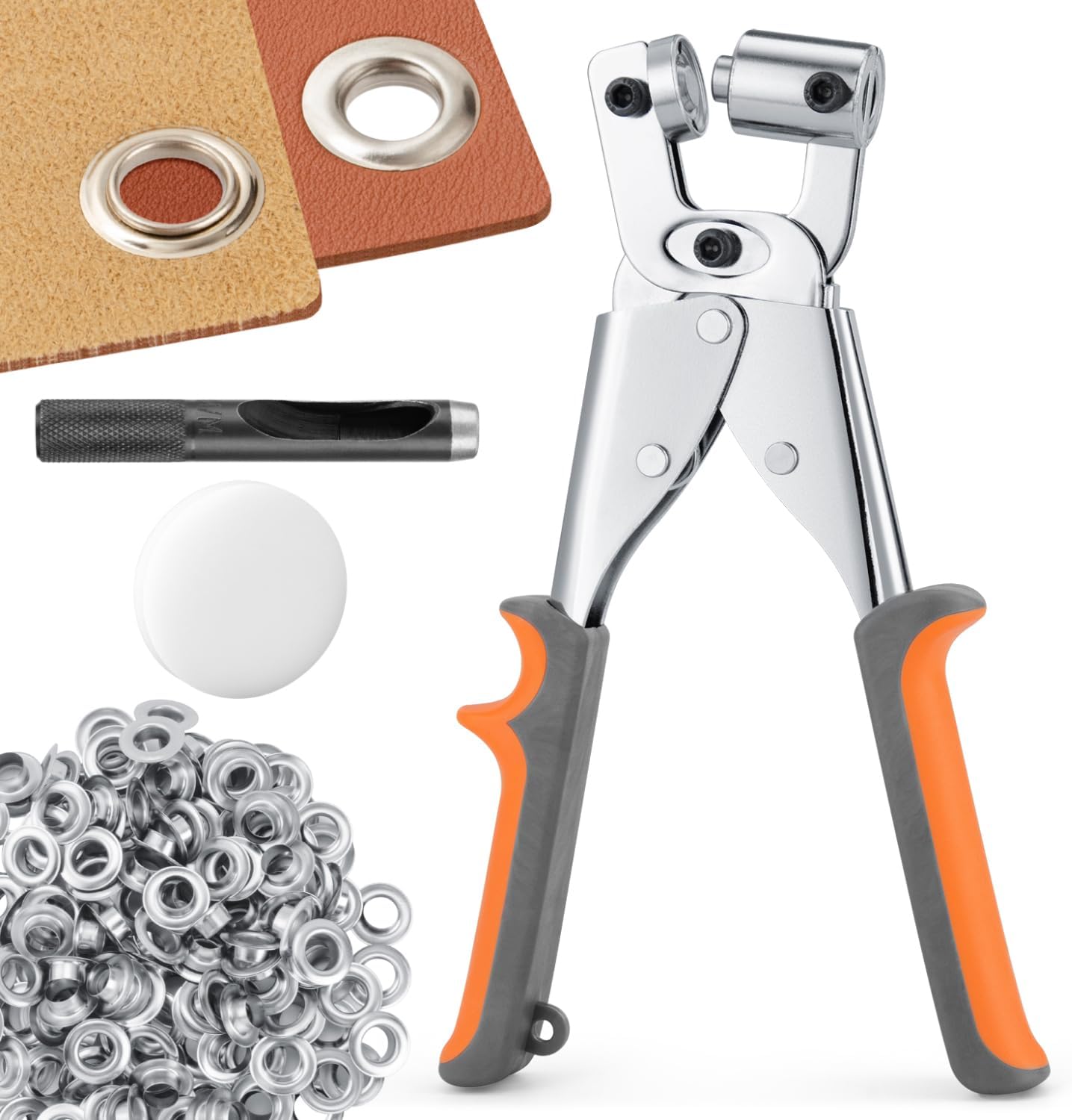 Grommet Tool Kit 3/8 Inch (10mm), Heavy Duty Handheld Manual Press with Hole Punch & 500pcs Eyelets for Leather, Canvas, Fabric, Tarps, Vinyl & Banners