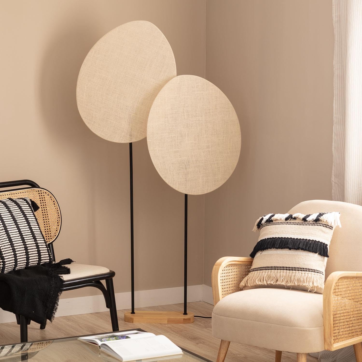 LEDKIA Lampada da Terra Metallo e Tessuto Elliptica Nero | Compatibile con Lampadina E27 220-240V | Design Ovale Versatile per Ogni Stile