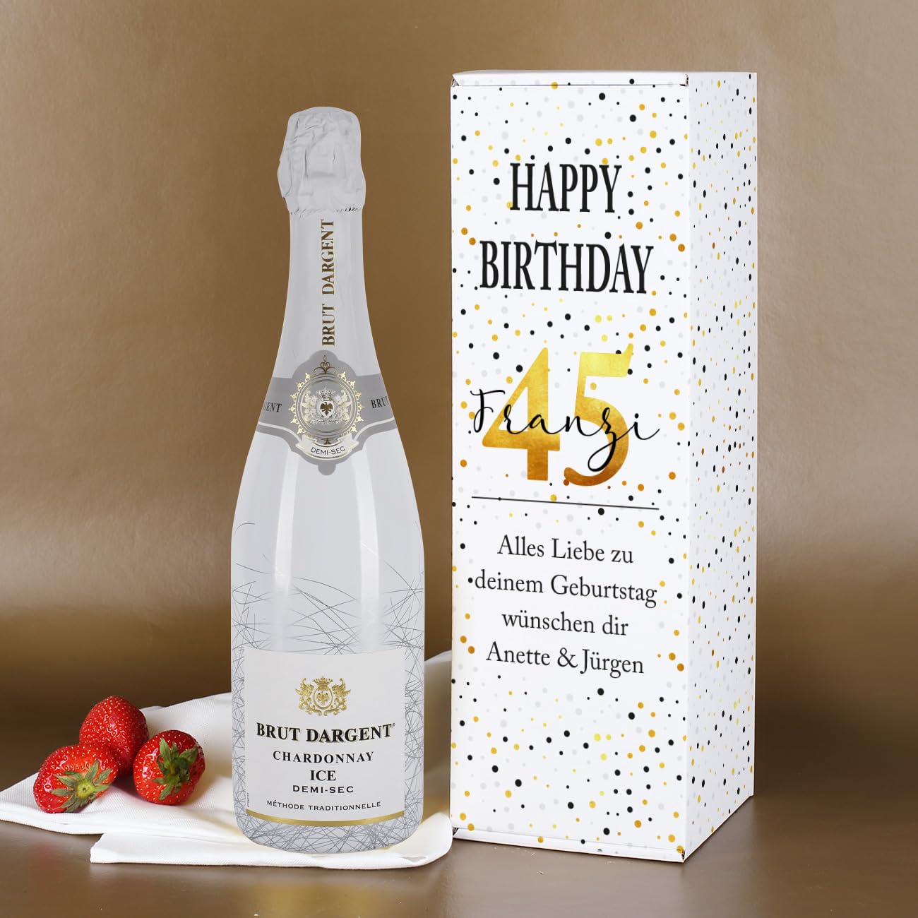 Herz & Heim® Brut Dargent Chardonay Demi Sec 0,75l / Edles Geburtstagsgeschenk