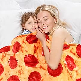 Bnuitland Pizza Funny Blanket, 300 GSM Double Sided Giant Novelty Funny Realistic Food Blanket with Pouch for Adults and Kids, Super Soft Flannel Throw