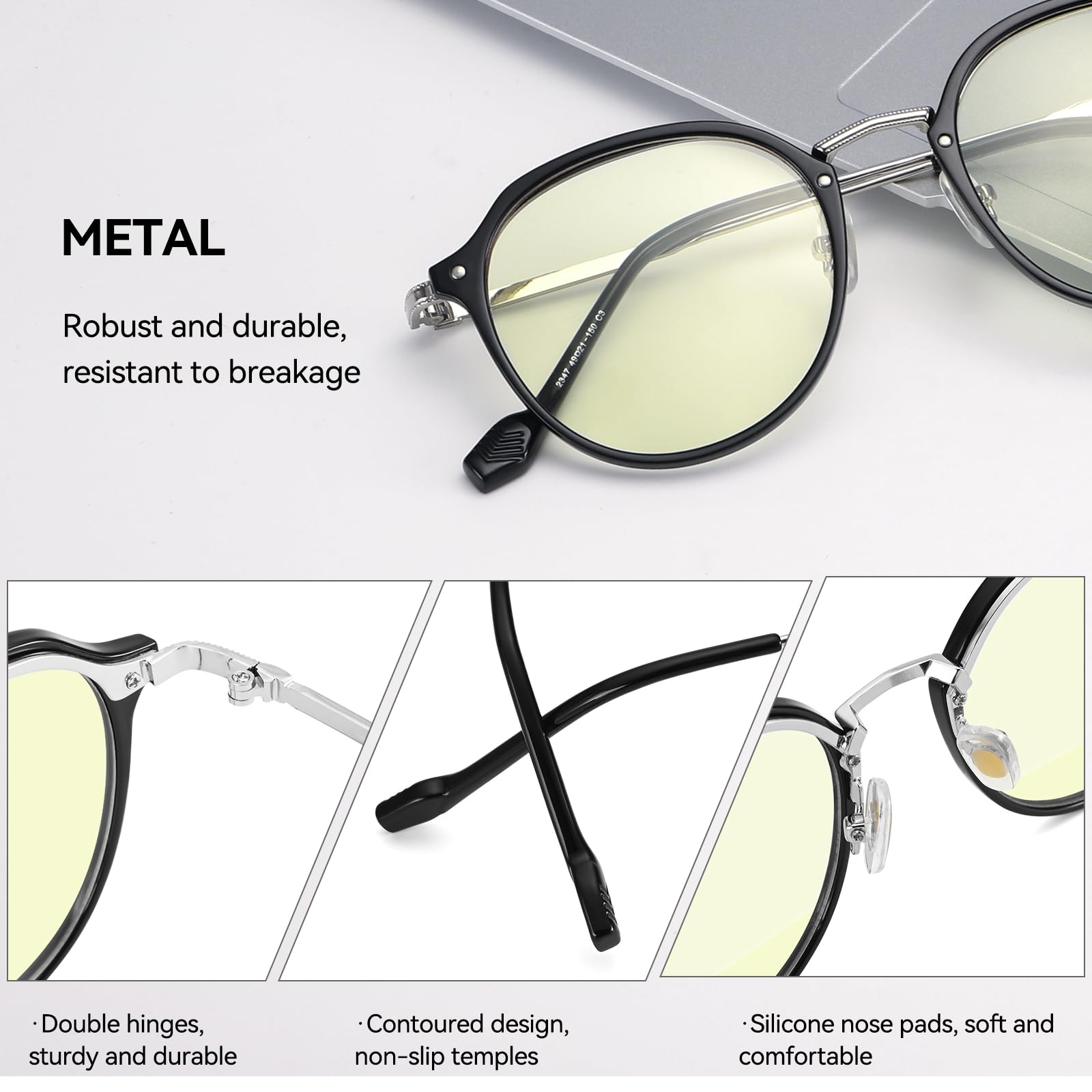 Dollger Blaulicht Brille Rund Retro Gaming Brille für Bildschirm & Nachtfahrten - Blaulichtfilter Brillen gegen Augenmüdigkeit, Schlafverbesserung, UV400 Schutz für empfindliche Augen
