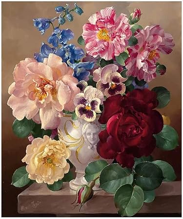 Colorful Flowers Adults' Paint-by-Number Kit - Beautiful Botanical Art On Canvas - Drawing Paintwork With Paintbrushes - Floral Paint By Numbers Art Crafts, 16"x20