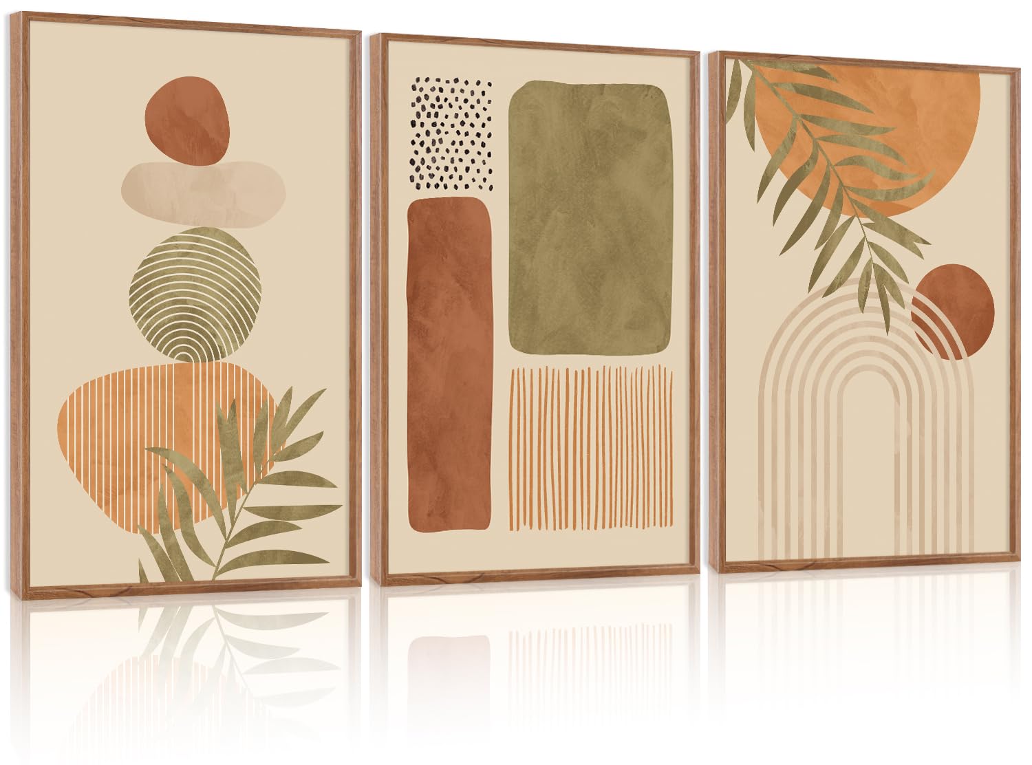 LHIUEM Boho Abstract Sage Framed Canvas Wall Art,Bohemian Neutral Wall Decor,Mid Century Beige Painting,Natural Minimalist Line Artwork for Living Room,Bedroom,Dining Room -16"x24"x3